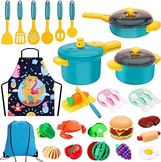 Kids Play Kitchen Accessories Set, Pretend Play Cooking Toys Set, Kitchen Toys Playset for Toddlers, Toy Pots and Pans for Kids Kitchen with Fake Play Food Cookware Utensils Dishes, Girls Boys Gift