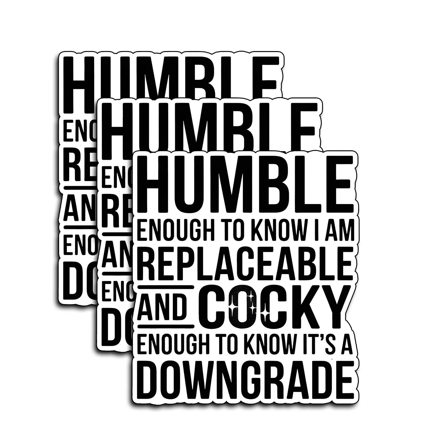 Photo 1 of (3Pcs) Humble But Cocky Quote Stickers, Funny Sarcastic Confidence Typography Sticker for Laptop Water Bottle Office Desk, Bold Attitude Humor Gifts for Adults, Men Women, Black White Design 3x2.7