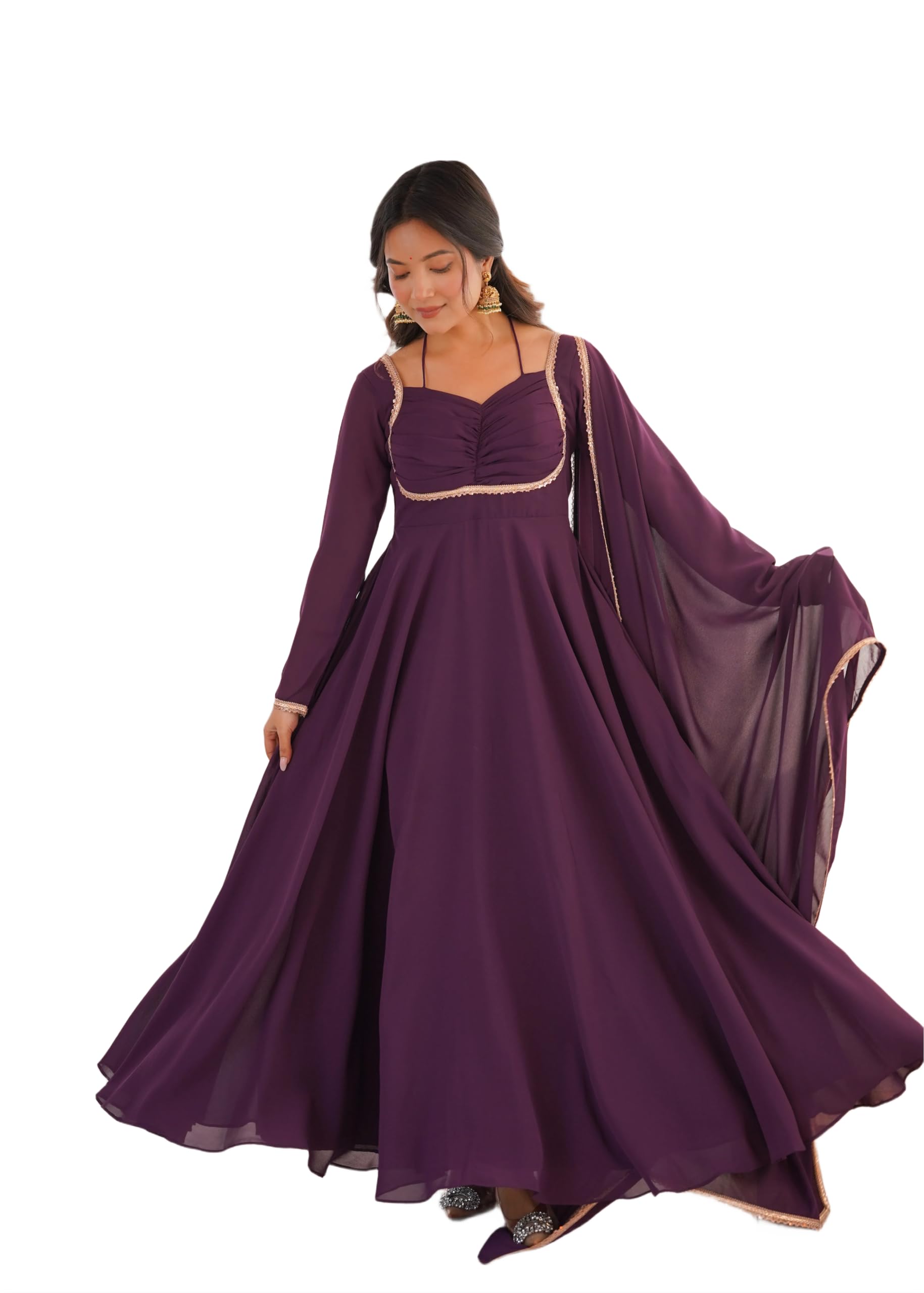 Womens Fox Blooming Georgette Anarkali Gown with Lace Border Dupatta Fully Stitched Traditional Ethnic Wear-image-29
