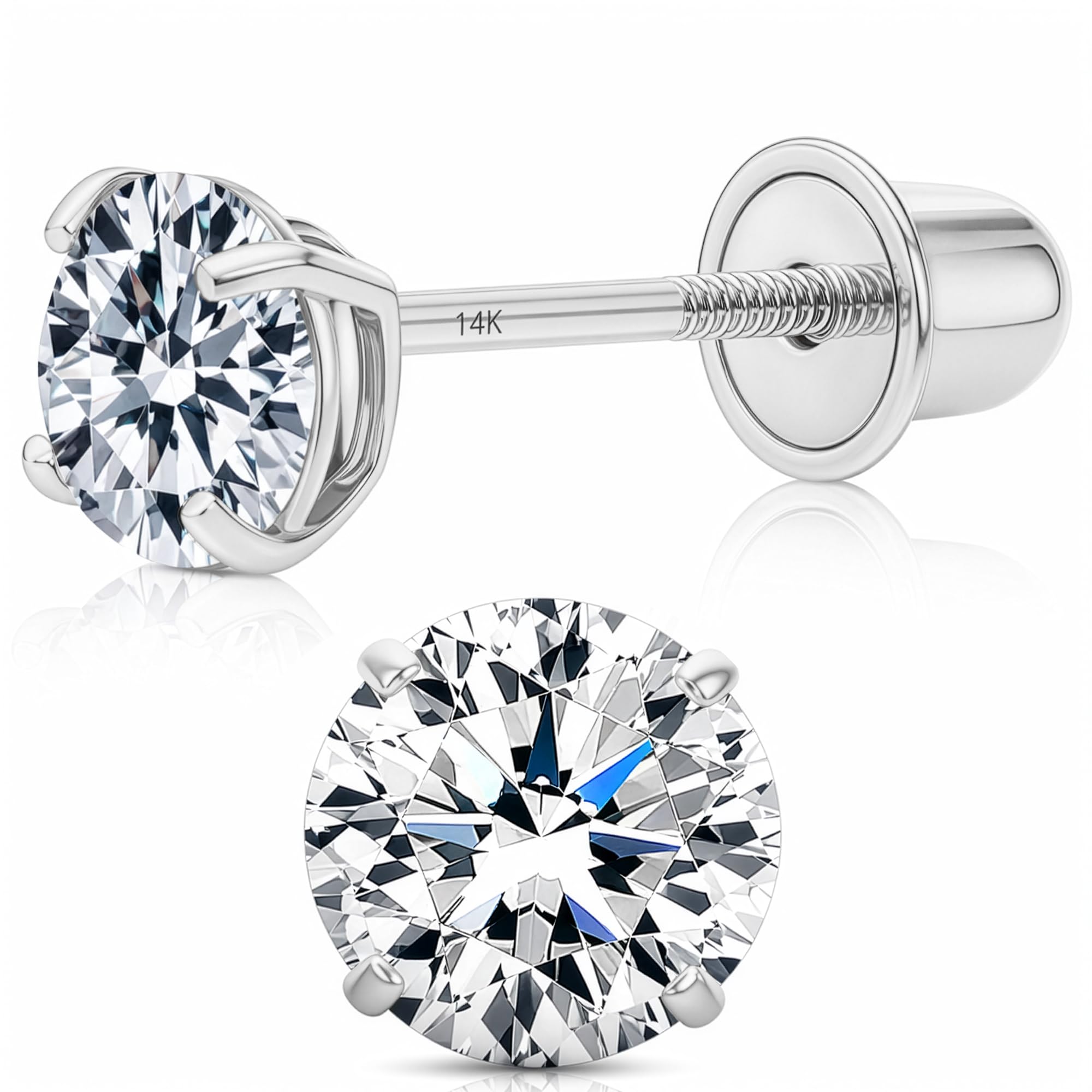 Art and Molly 14K Solitaire Gold Earring Solid 14-Karat Round Cubic Zirconia Stud Earrings with Screw-Back, CZ Studs with Gift-Ready Box