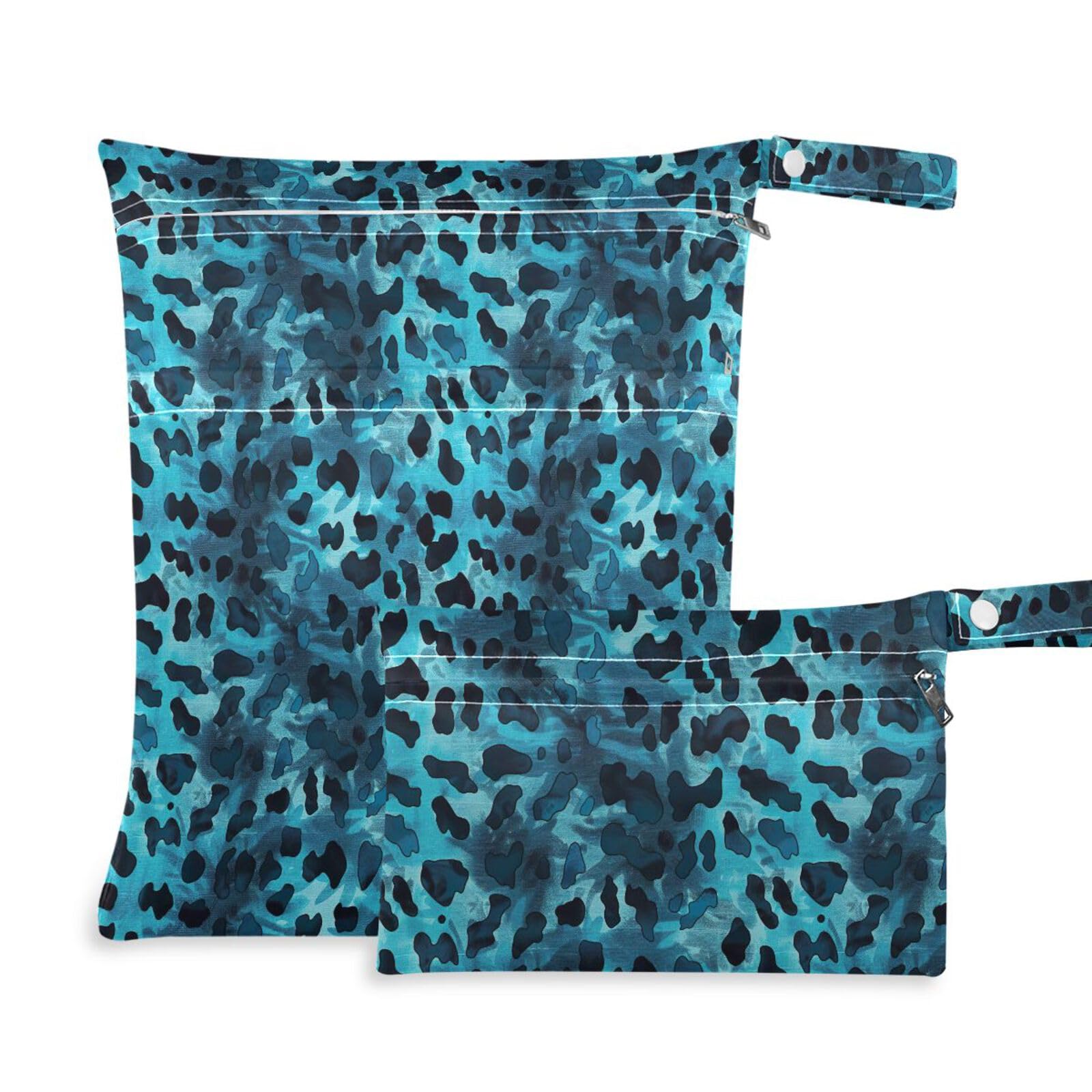 Coikll Wet Dry Bags for Cloth Diaper 2 Pack Waterproof Yoga Gym Bag for Swimsuit Wet Clothes Baby Items-?Blue Leopard?
