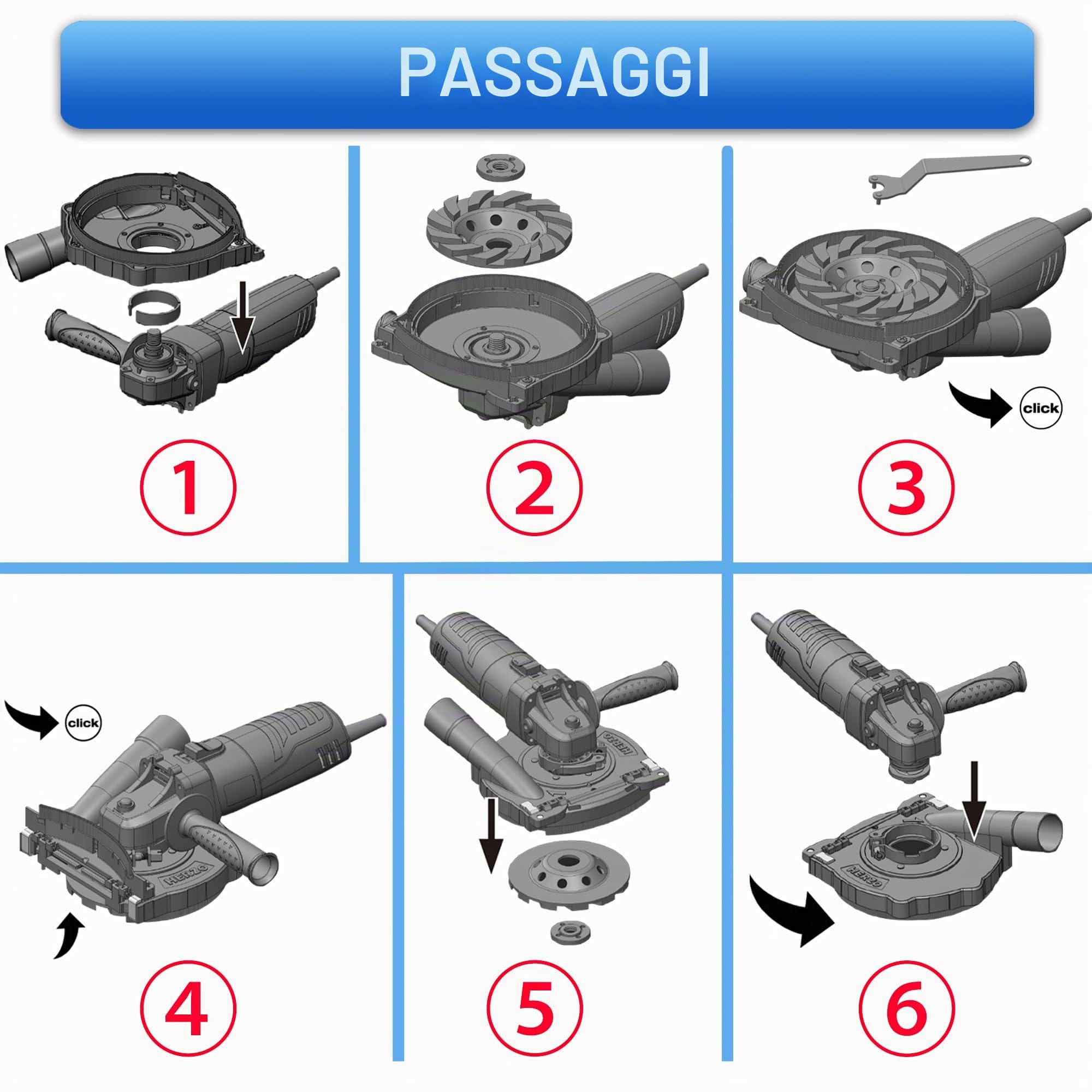 HERZO Cuffia Aspirazione in Policarbonato Trasparente per Smerigliatrice Angolare 115/125 mm