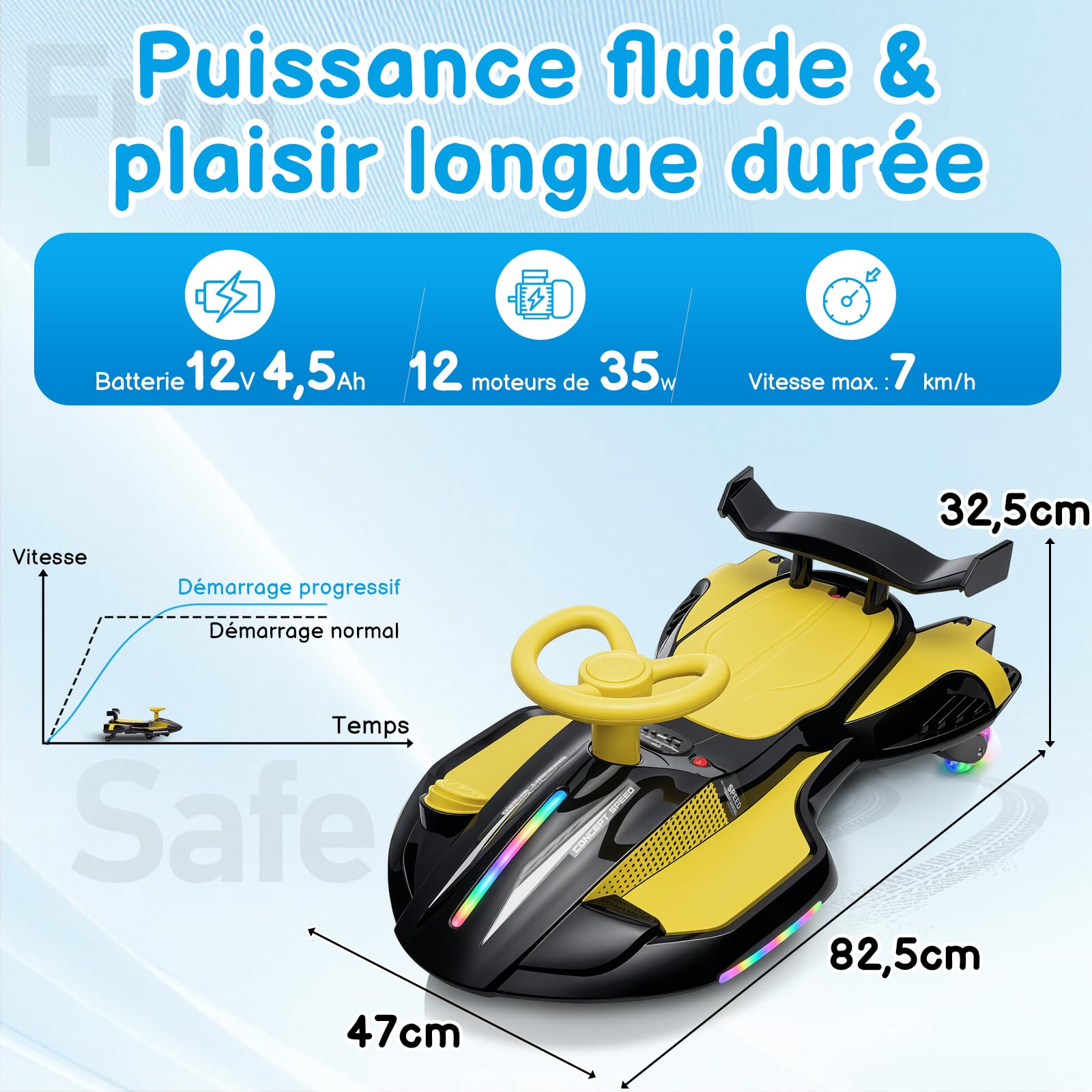 LALAHO Voiture électrique Enfant, Véhicule électrique Enfant 2 en 1 | Voiture de Drift,Anti-Bascule, Roues Clignotantes, avec MP3 pour Enfants à Partir de 3 Ans