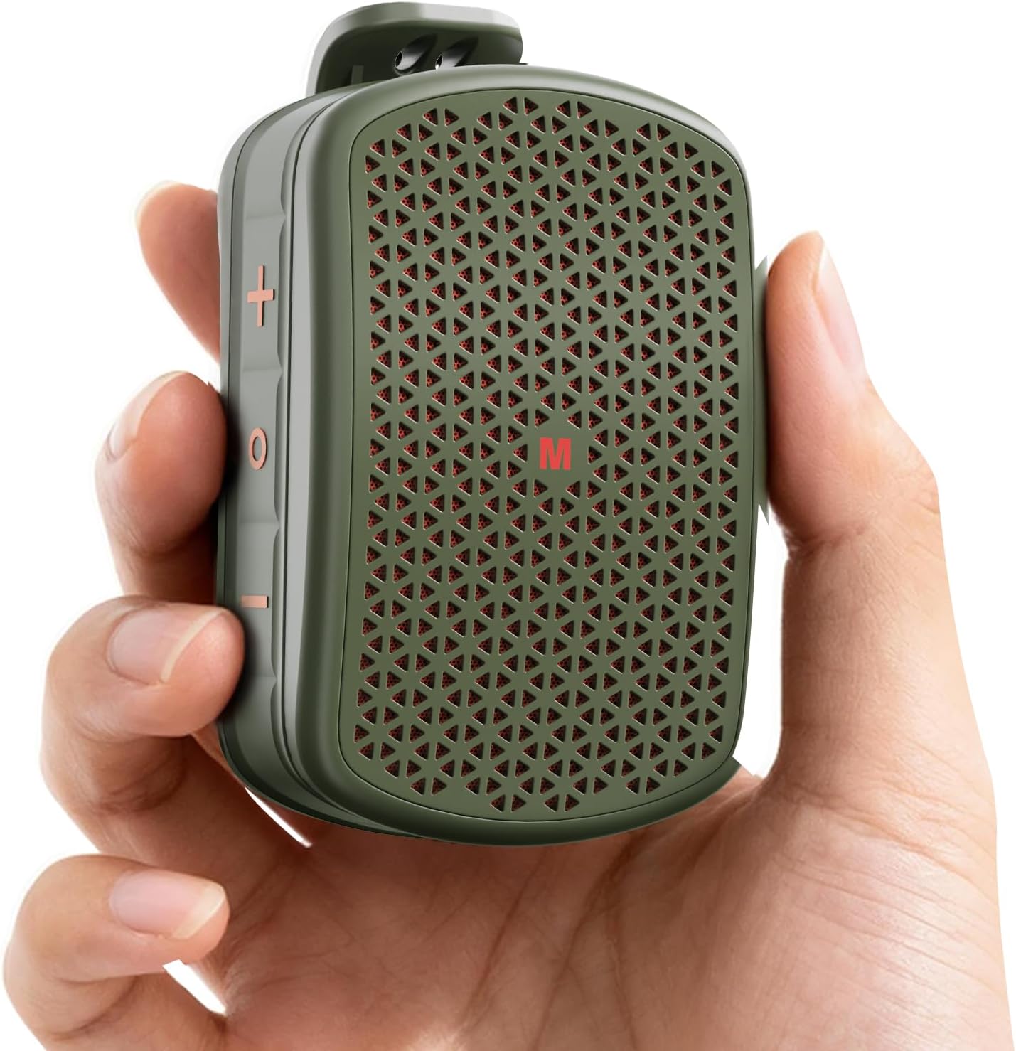 Wearable Bluetooth Speaker with Magnetic Clip, IPX7 Waterproof Mini Personal Speaker for Construction Job Site, Golf Cart, Hiking, Small Clip on with Mic, BT 5.4, TWS, Green