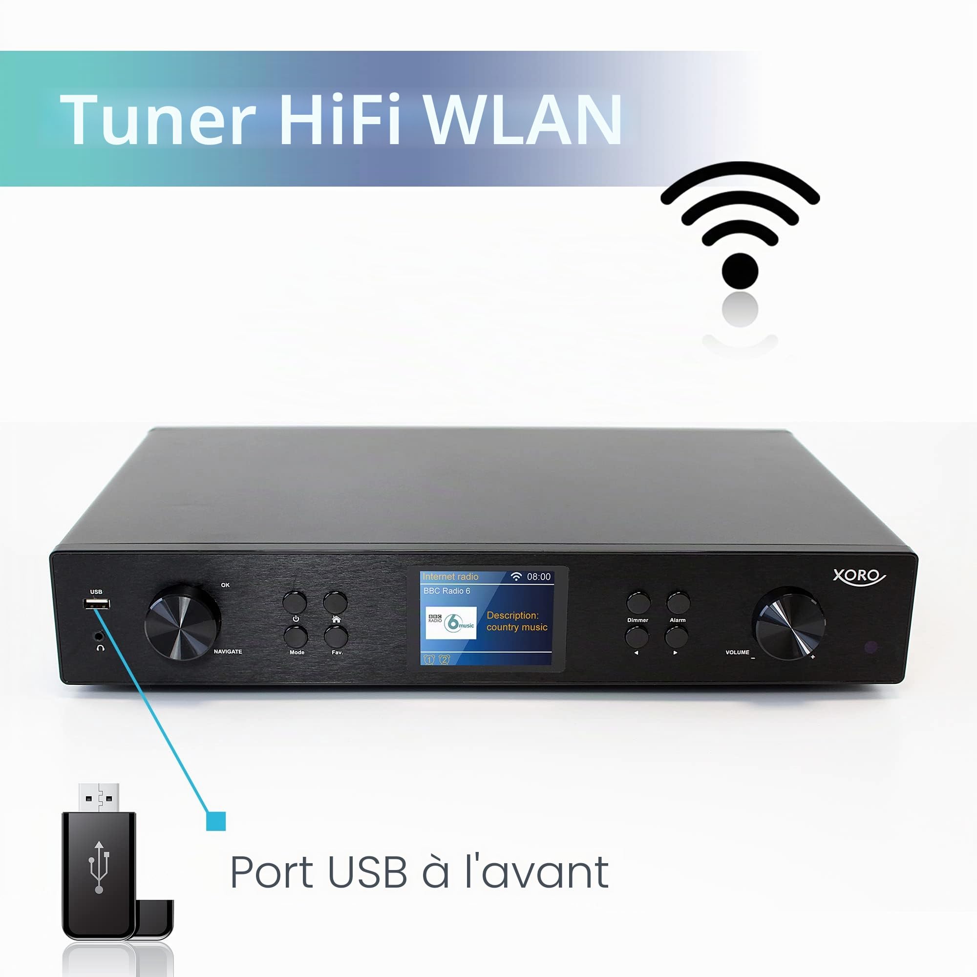XORO HFT 440 Radio Internet avec Dab+ et réception FM pour Extension d'une chaîne HiFi, Wi-FI 2,4 GHz, Bluetooth, SpotifyConnect, Streaming de Musique Via UPnP