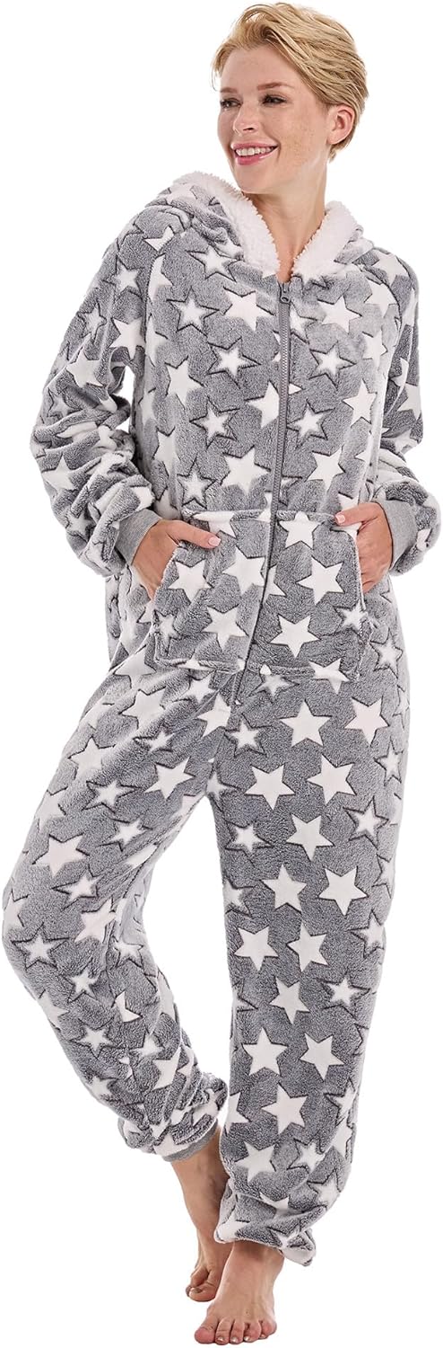 Onesie Pajamas for Women Fleece Womens Onesie Pajamas, Fuzzy Pajama Onesies for Women