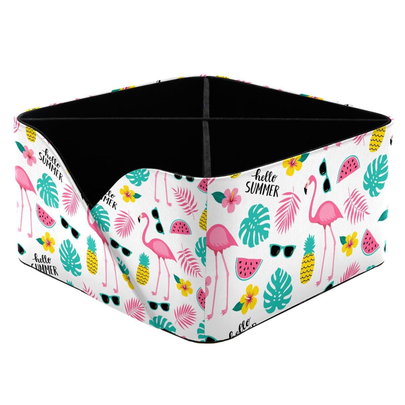 KengjuTesu Flamingo Pineapple Tropical Leaves Watermelon Desktop Organizer Pen Holder, Rectangular Pencil Cup for Office, Study and Makeup Stations