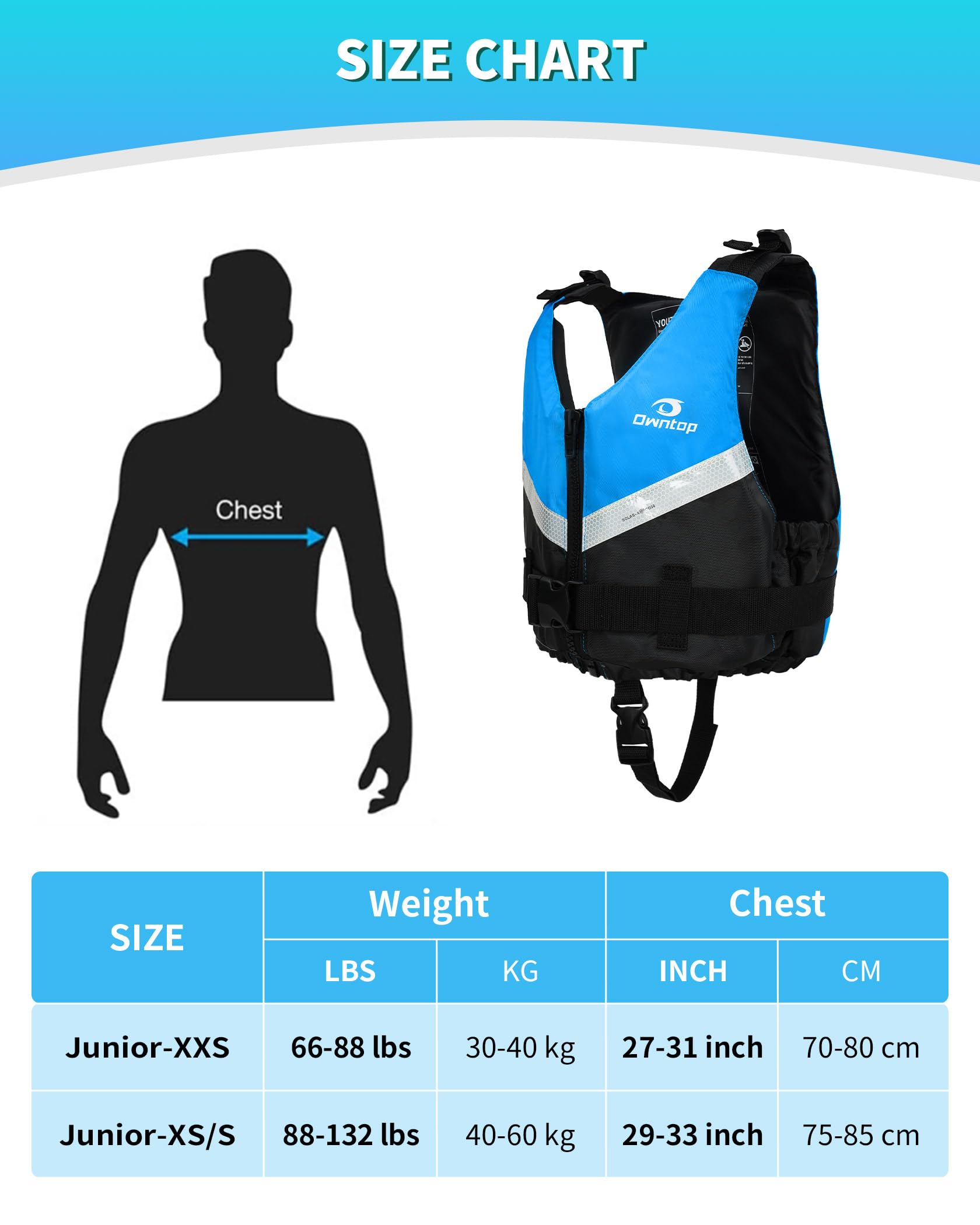 Owntop Schwimmhilfe für Erwachsene Jugendliche und Kinder, Leichte Schwimmjacke Unisex, Verstellbare Auftriebsweste Jacke mit bequemem Schrittgurt für Kajakfahren, Angeln, Schwimmtraining