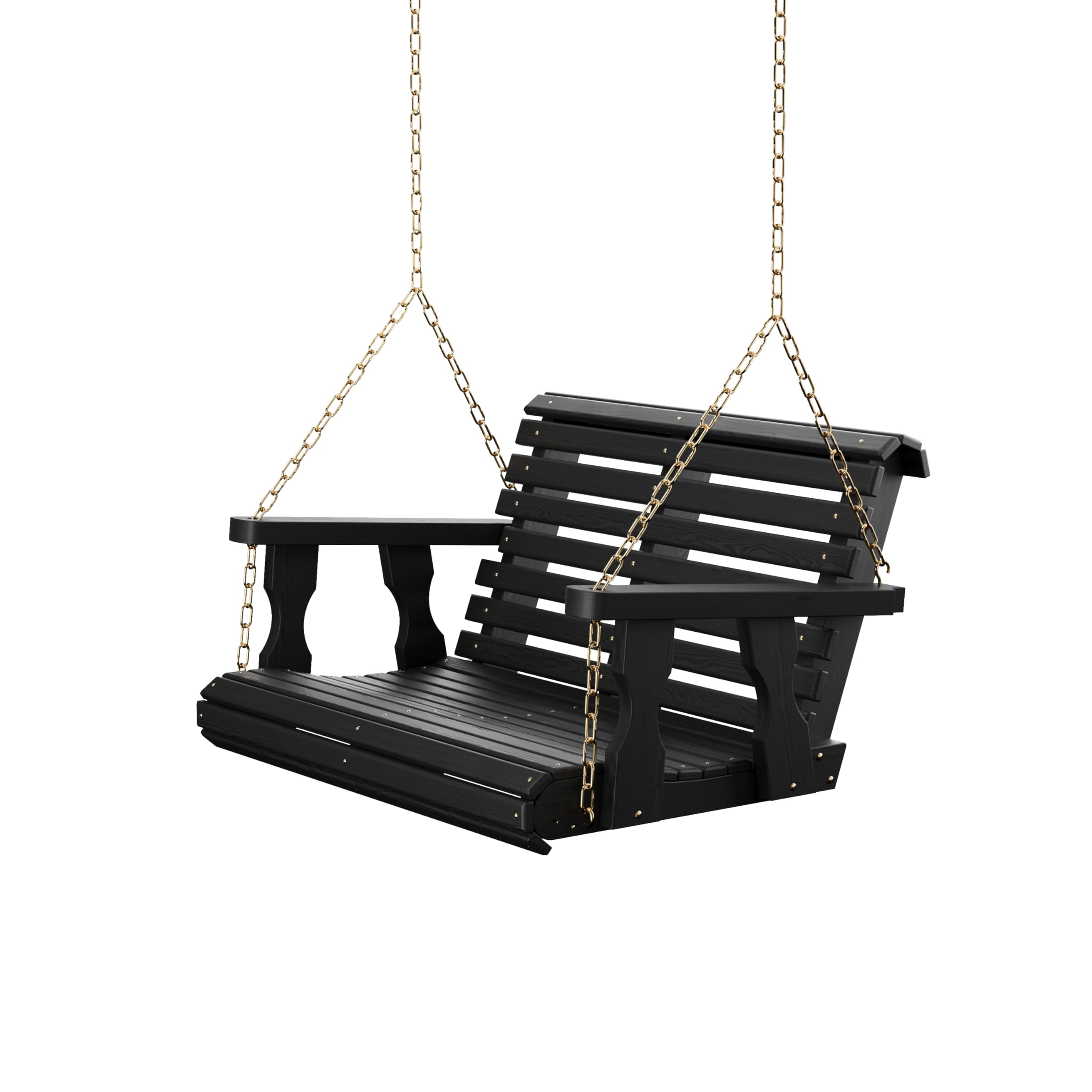 Amish Casual Heavy Duty 700 Lb Capacity Porch Swing (3 Foot, Semi-Solid Black Stain) – Wooden Outdoor Roll Back Swing with Hanging Chains – Amish Made in the USA