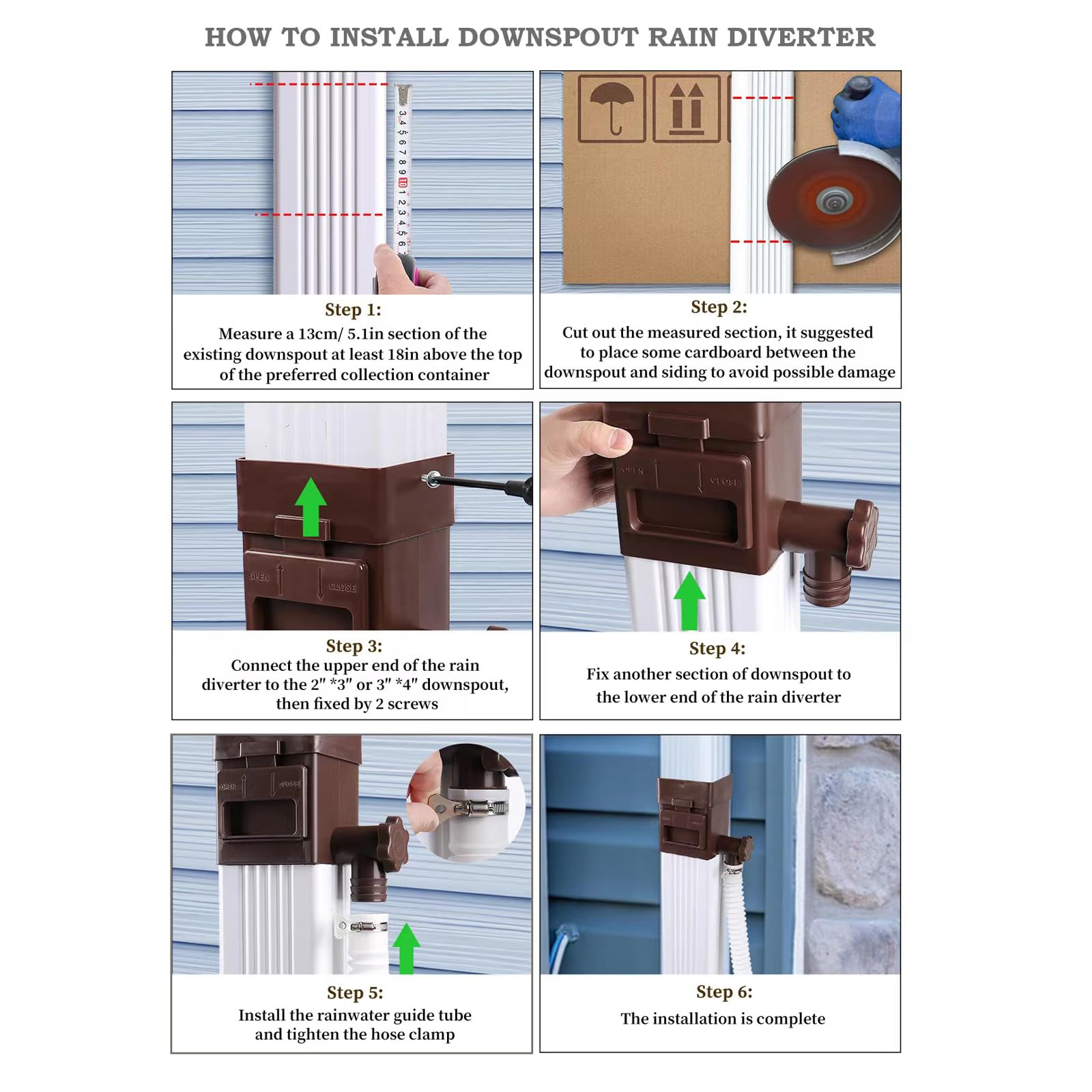 Kit desviador de barril de lluvia, desviador de bajante para bajante estándar de 2 x 3 pulgadas o 3 x 4 pulgadas, sistema de recogida de agua de lluvia con válvula ajustable y filtro, manguera de 5