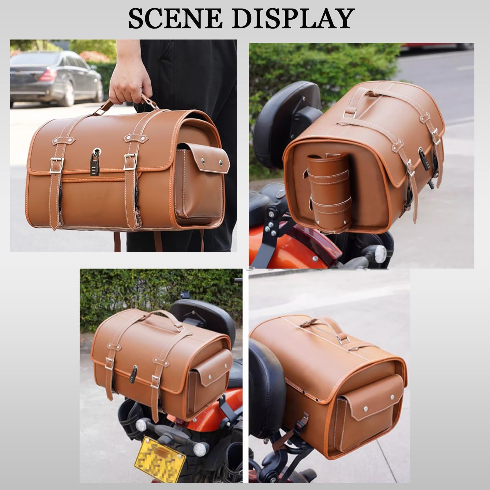 Borsa per sella moto in pelle impermeabile per Triumph Bonneville T100 Street Bike - Nero