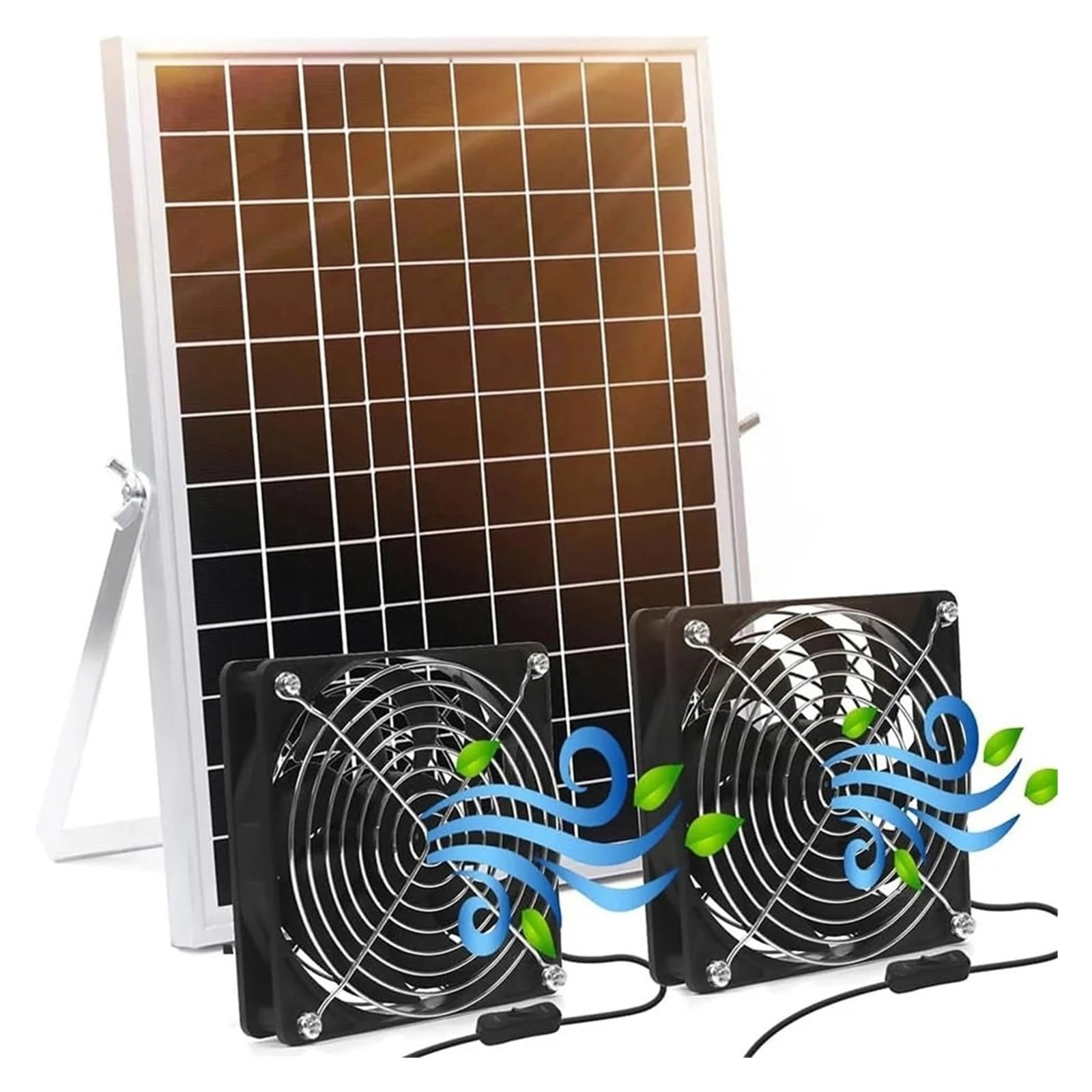 Zestaw Solarny Z Dwoma Wentylatorami, Wentylator Panelem Słonecznym 15 W, Elastyczna Instalacja, Bezbateryjna Żywica Epoksydowa, Stopień Wodoodporności IP65 Konwersja Silnego Wiatru