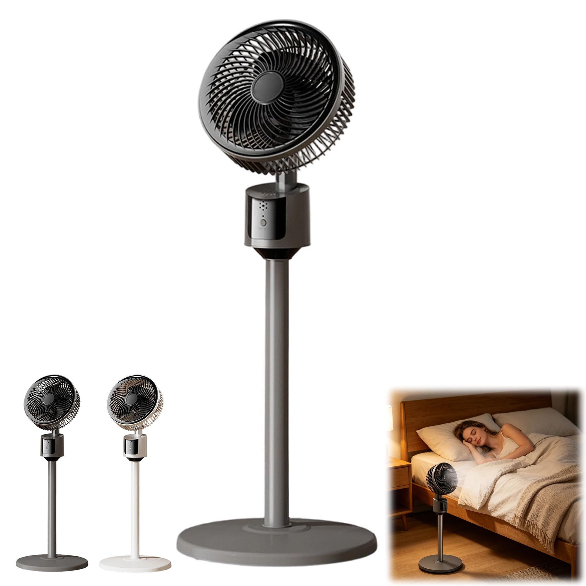Standing Fan for Bedroom, 2026 Upgraded Quiet DC Motor Air Circulator, 3 Speeds, Adjustable Height And USB Port, Portable Noise Pedestal Cooling Fan For Bedroom And Home Use，Gray