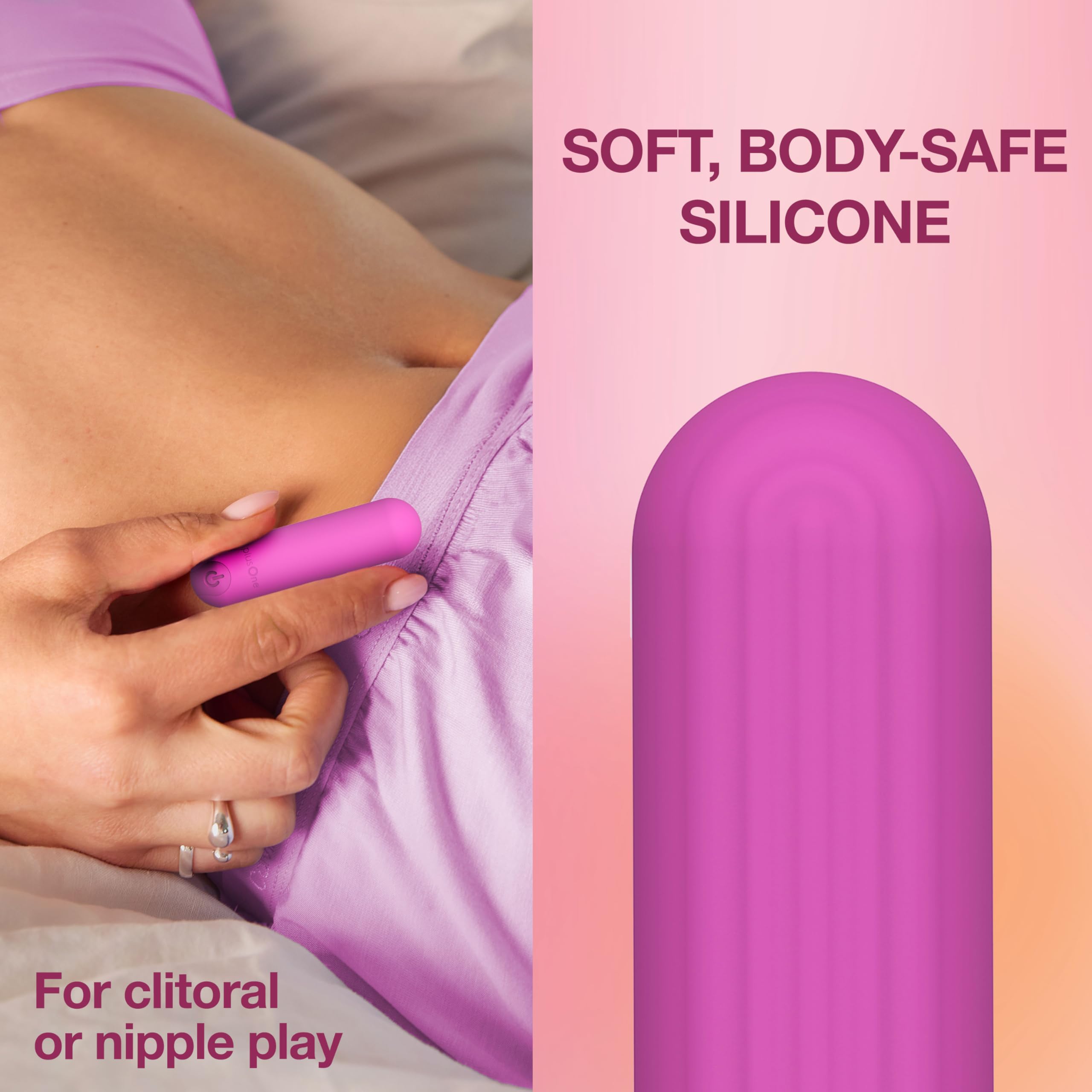 plusOne Bullet Vibrator for Women - Mini Vibrator Made of Body-Safe Silicone, Fully Waterproof, USB Rechargeable - Personal Massager with 10 Vibration Settings: Dark Pink Mini