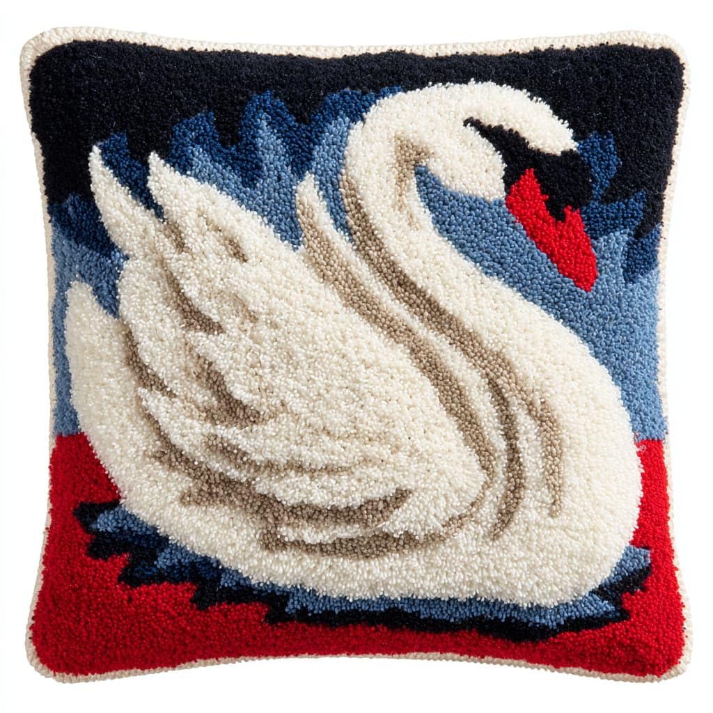 Taxpy DIY Latch Hook Pillow Kits, White Swan Throw Pillow Cover Pre-Printed Patterns Pillowcase Needlework Crochet Yarns Latch Hooking Cushion for Sofa Decor 17x17inch