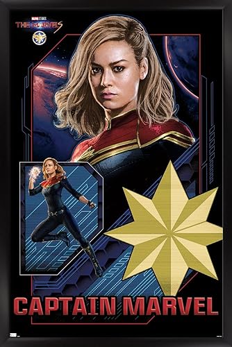 Trends International Marvel The Marvels - Póster de pared de Capitán Marvel, 22.37 x 34.00 pulgadas, versión enmarcada en negro