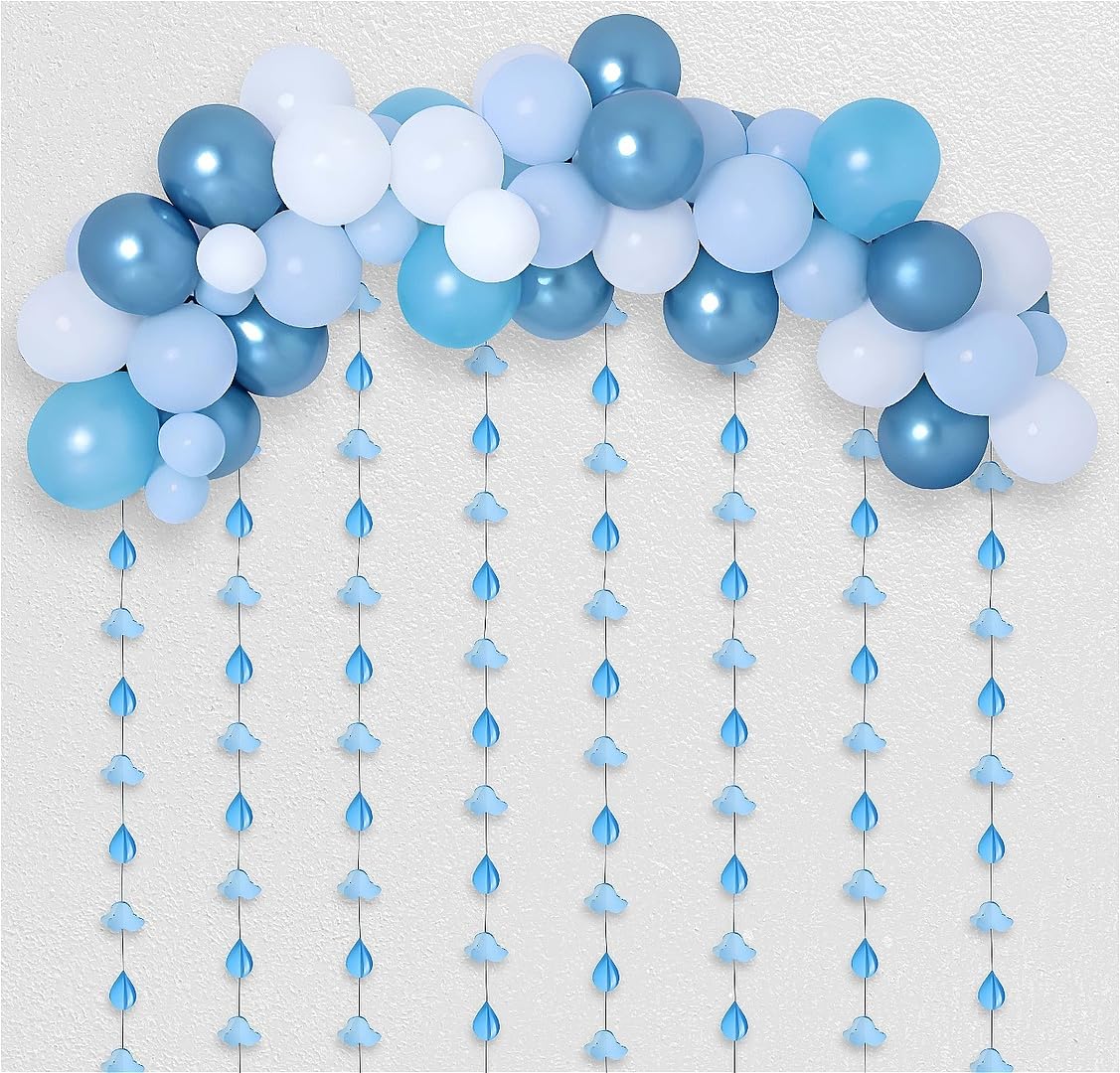 SpecialYou.in Cloud Theme Birthday Decoration Items For Boys, Girls, Kids Include Blue Chrome And White Pastel Balloons For Decoration, Cloud Paper Frills Wall Hanging Decorative Items-59Pcs-image-37
