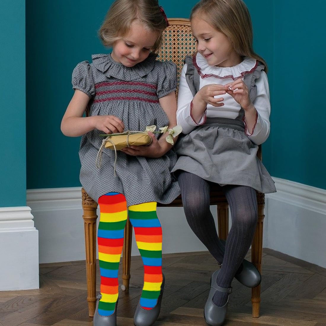 WUSCHOF Collant per bambini party fashion, righe colorate, strega, elfo, natalizio adatto per feste a tema
