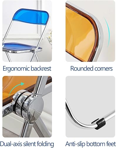 Miniatura 6 de 2 Pcs Stackable Folding Chair, Modern Transparent Acrylic Foldable Chair, Electroplating Frame, Party Chairs for Office Wedding Training(Gray)