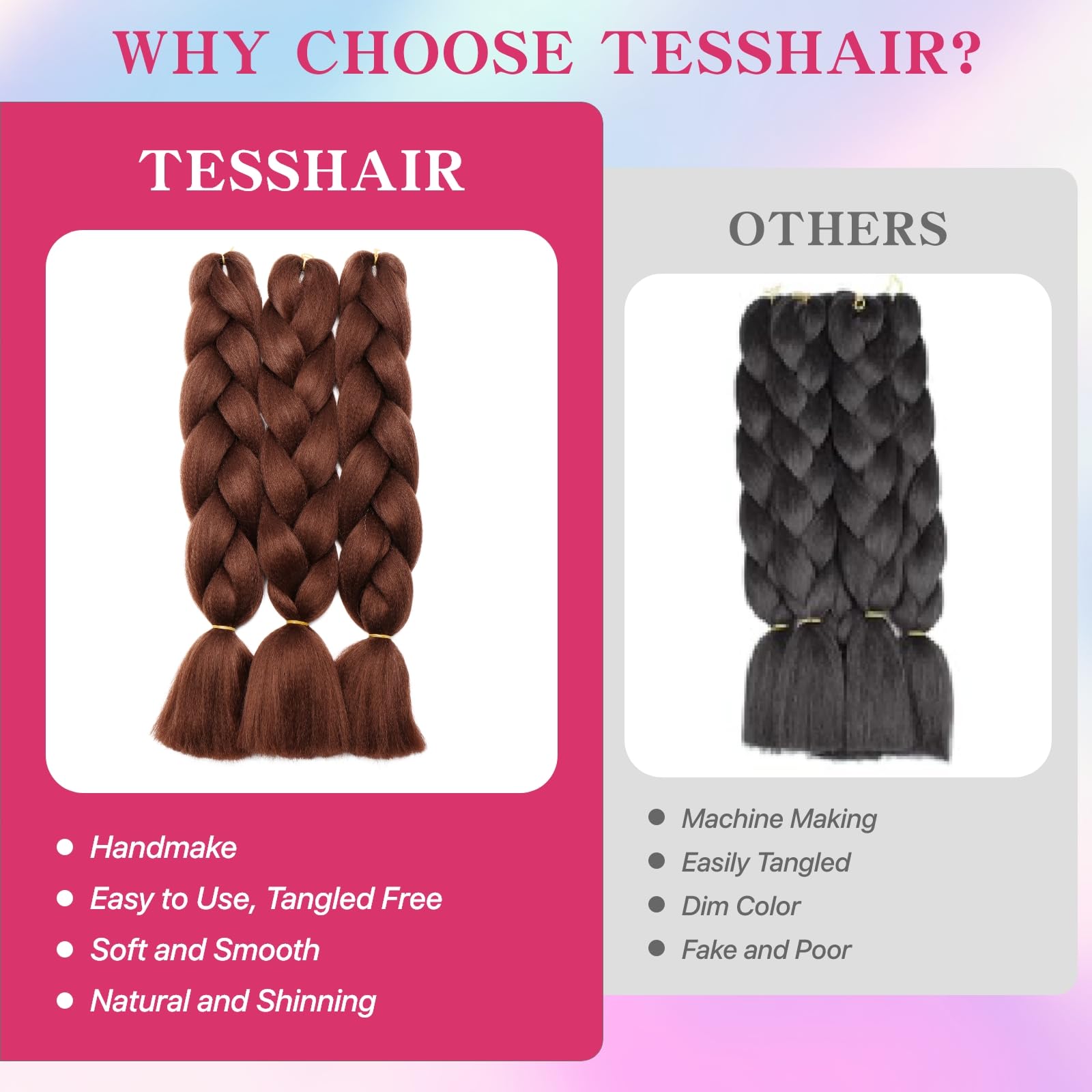 tesshair Braiding Hair Extensions 24 Inch Jumbo Braiding for Twist Braiding Synthetic Fashion Braids Extensions Hair Natural Braid Extensions for Women Grils (Light Brown - Image 3