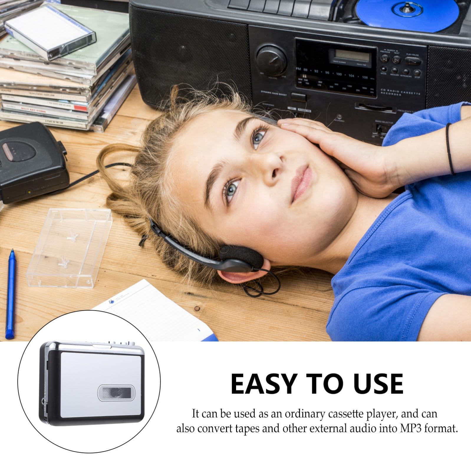 CLISPEED Musicale Cassetta USB Convertitore Audio Digitale in Mp3, Stereo, Plastico Resistente, Alimentazione 2 Batterie Aa, senza Bisogno di Software