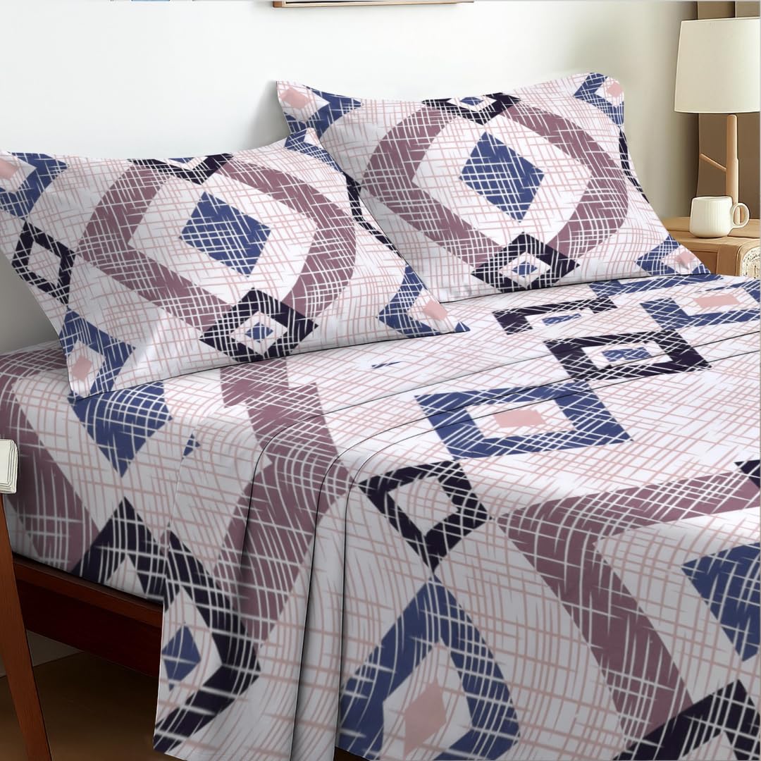 EverSoft Bedding King Size 4-Piece Luxury Sheet Set Elegant Flower Design 35cm Deep Skirt Fitted Sheet, Oversized Flat Sheet & 2 Pillowcases Floral Print Signature Soft Finish Diamond mist