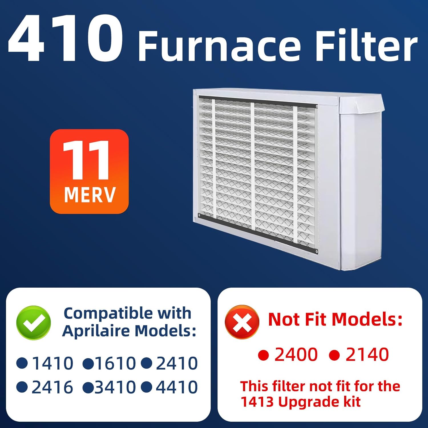 410 Replacement Air Filter, MERV 11,Actual Size: 16"x28"x4", Nominal Size: 16x25x4, HVAC Furnace Filter, Compatible with AprilAire Models 4400, 3410, 2416, 2410, 1610, 1410, 1 Pack