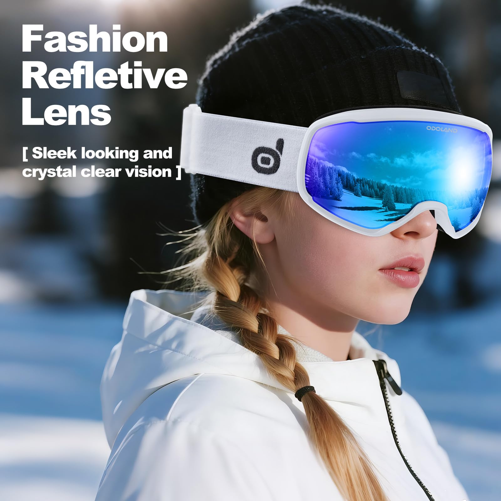 Odoland Lunettes de Ski Lentille Photochromique, Masque de Ski et Snowboard Anti-UV400, Anti-Buée,avec Grande Lentille Sphérique pour Homme Femme, Skating, Surf des neiges