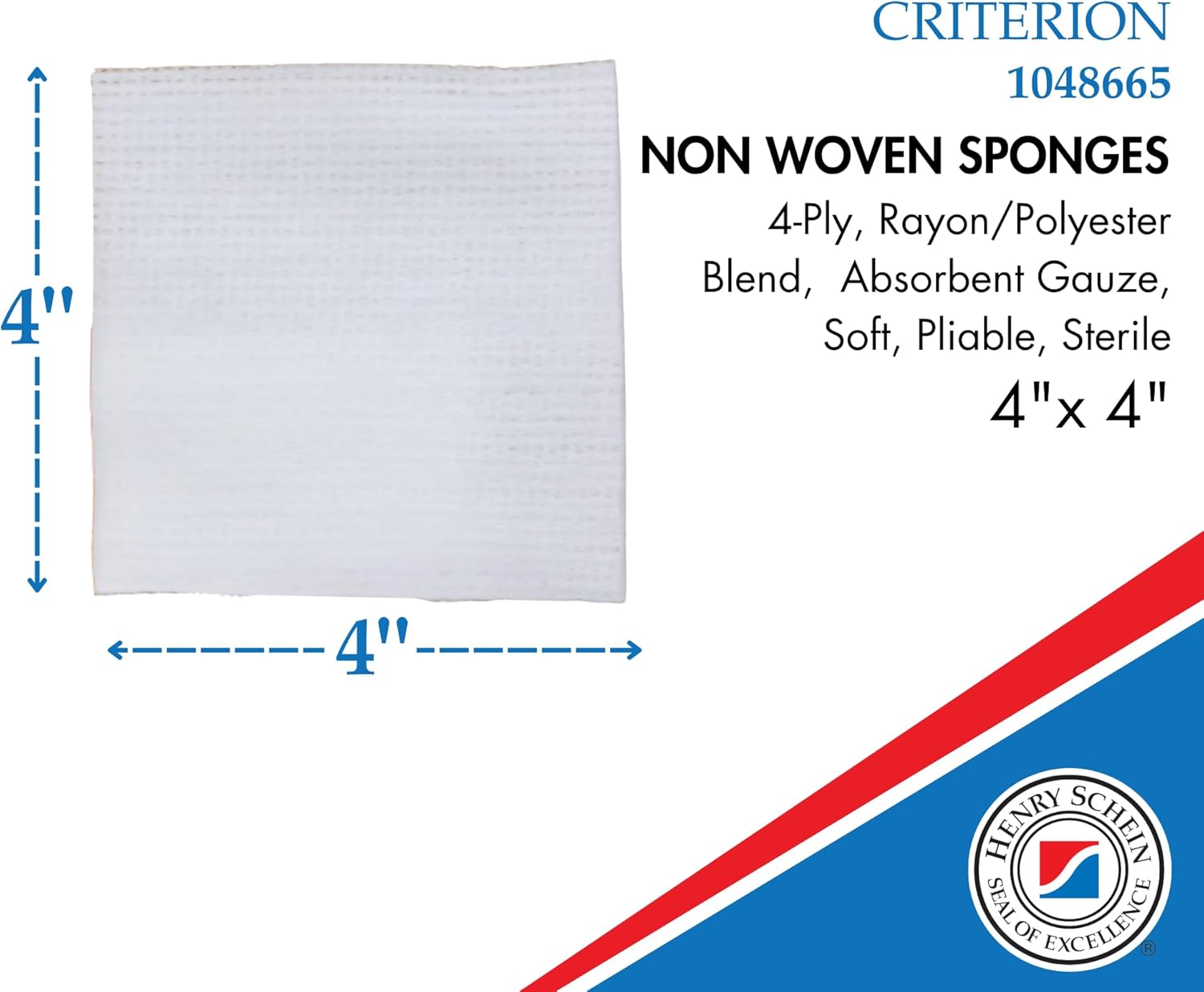 Henry Schein Criterion 4x4” Non-Woven Sponge- Rayon/Polyester Blend, 4-Ply, Sterile- Total 1200 Counts, 24 Packs/CS, 50/Pack