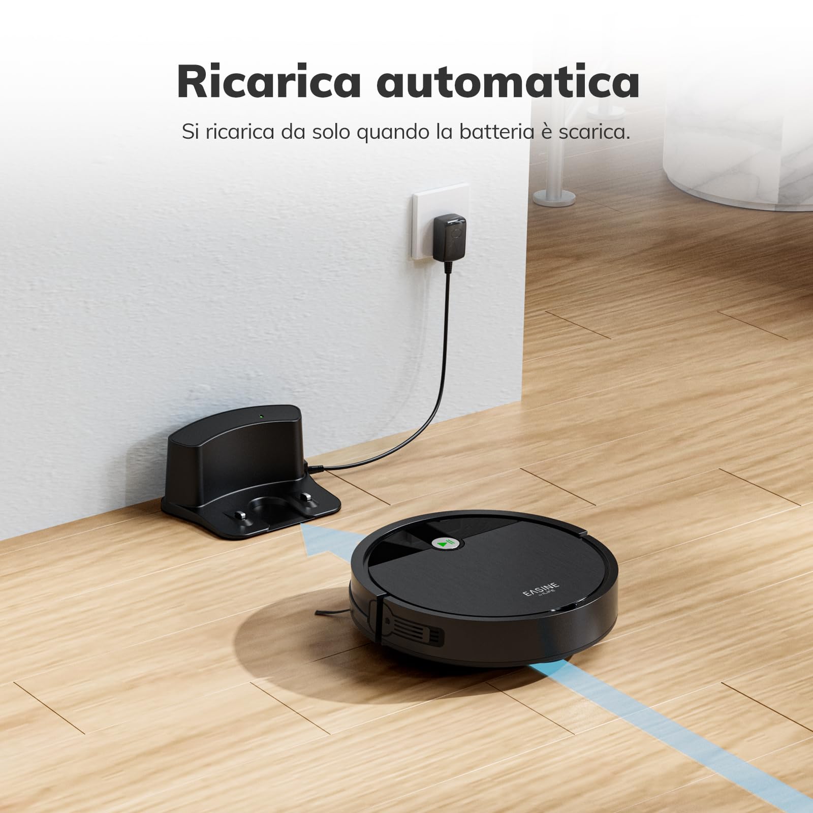 Robot Aspirapolvere, Aspirazione Potente, Design Senza Spazzole, Ricarica Auto, Telecomando, Sottile, Silenzioso, Per Peli Animali & Pavimenti Duri, E3