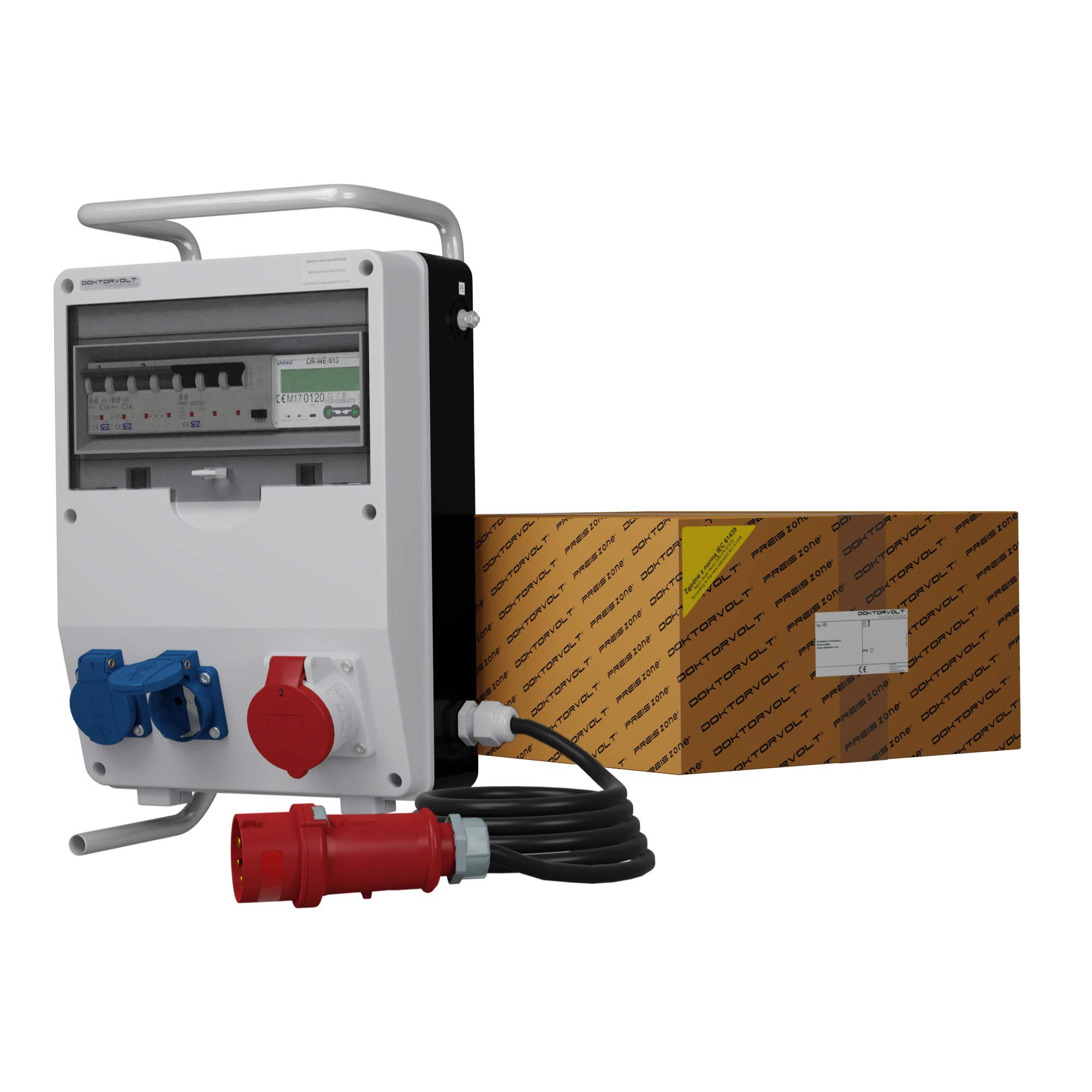 Doktorvolt Stromverteiler Baustromverteiler Mobilverteiler TD-S/FI 16A 2x230V Mennekes Dosen Mit Kabel Stromzähler MID Steckdosenverteiler