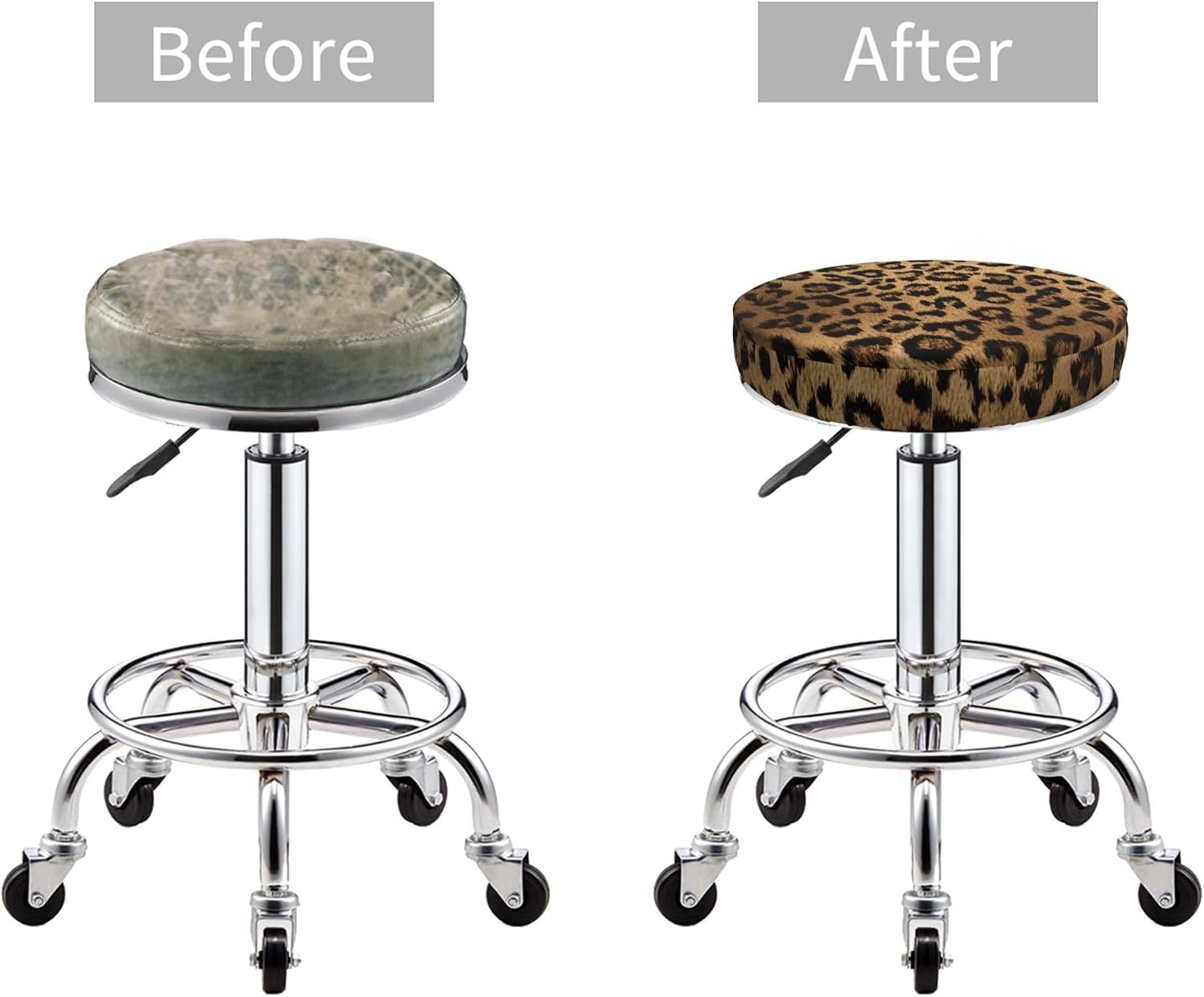 Leopard Stool Cover Round - Brown Cheetah Print Bar Stool Seat Covers Barstool Covers Slipcovers for 14 Inch Round Chair