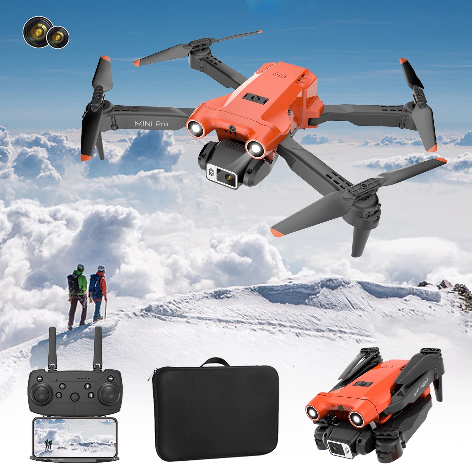 Dron z kamerą 1080P dla dorosłych i dzieci, składany quadcopter zdalnie sterowany FPV z optycznym pozycjonowaniem przepływu, najazd 360 stopni, dostrajanie w czterech kierunkach, z