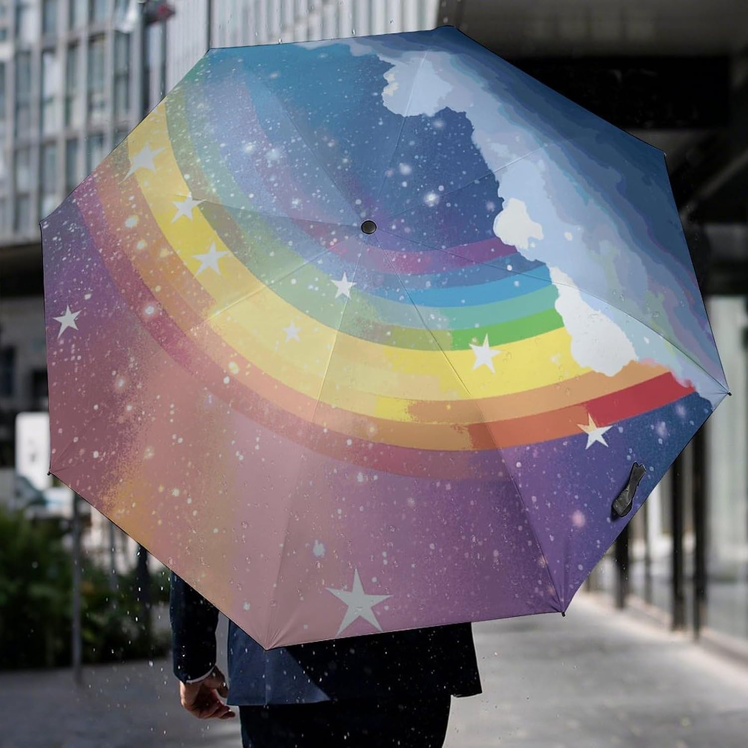 Star in Rainbow Sky Umbrella Extra Large Folding, Travel Umbrella Windproof, Compact, Golf Umbrella With Unique Patterns, Fashionable And Beautiful for Men And Women.