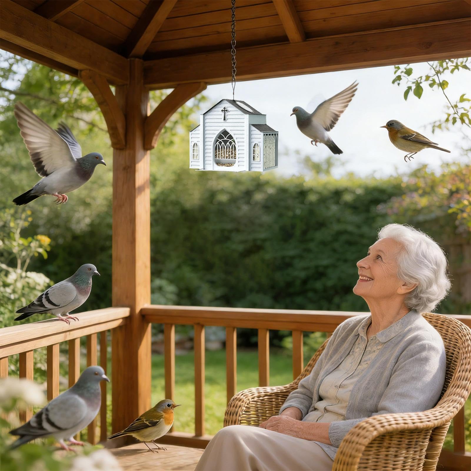 Mangiatoie Per Uccelli Selvatici Grande Decorazione Da Patio In Metallo A | Mangiatoia a Sugna per Volatili da Giardino con Gancio Giardino, , Prato, Balcone, Portico, Cortile, Fines