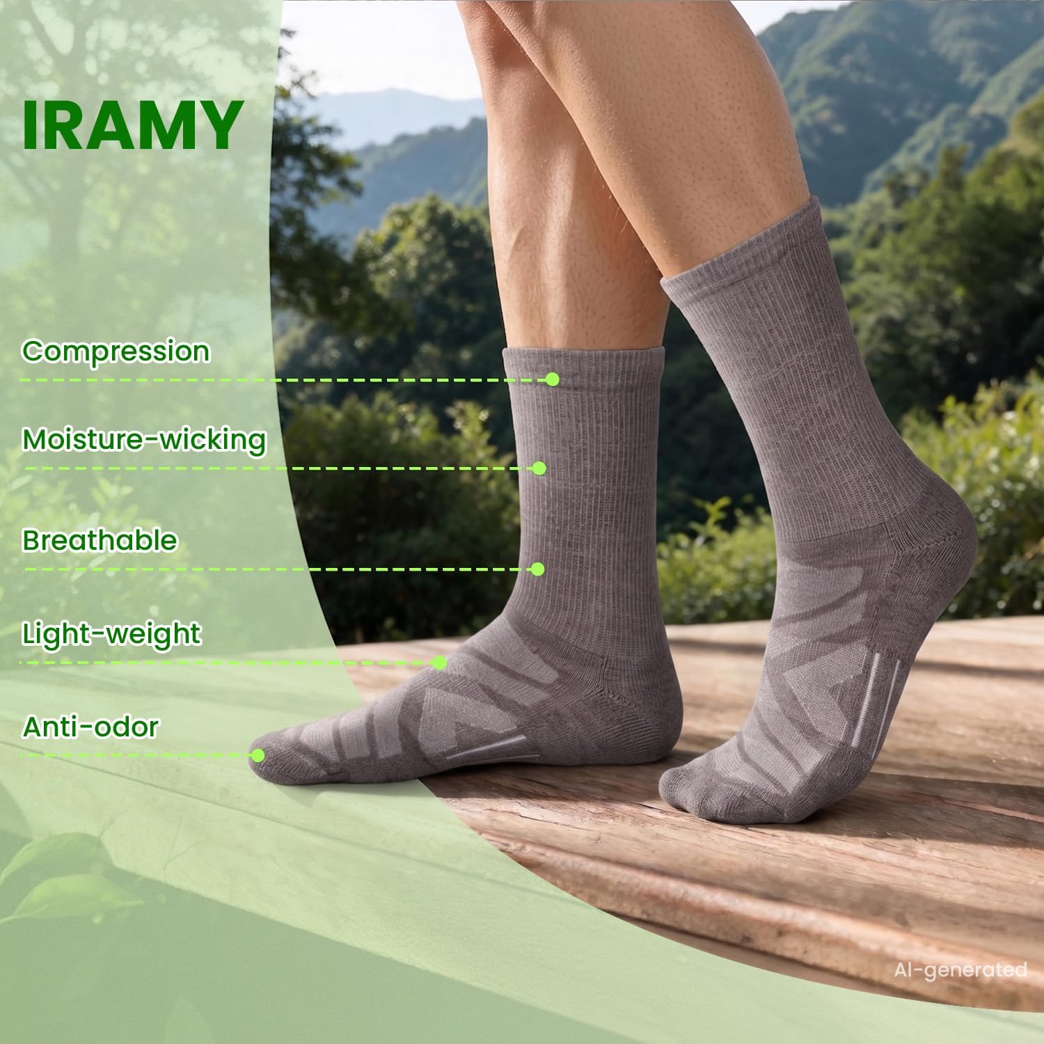 IRAMY Compression Ankle Support Crew Socks Men Women Wicking Plantar Fasciitis Relief Running Hiking Socks 3 Pairs