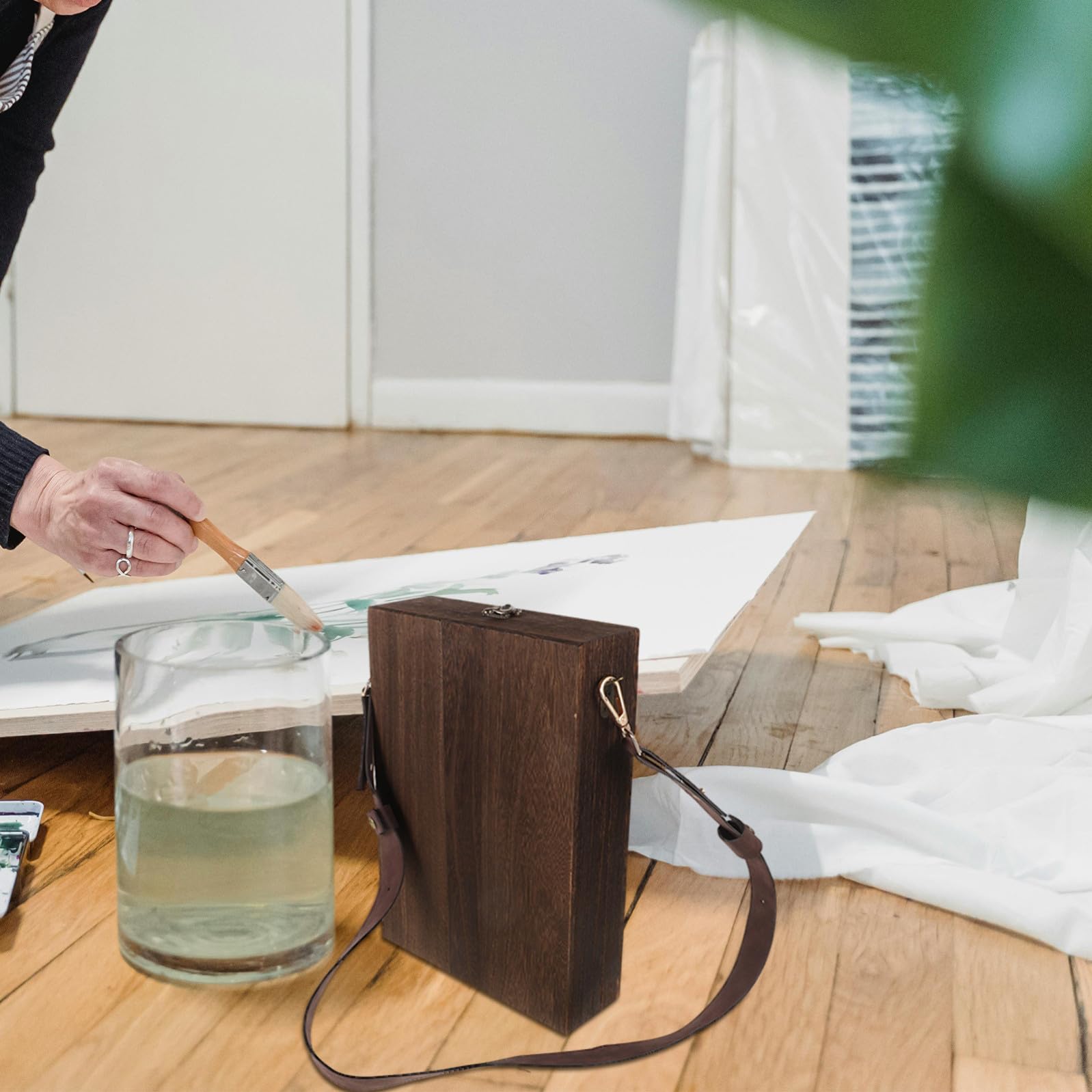 KICHOUSE Scatola in Legno Portaoggetti Artistico per Organizzazione Scrivania con Coperchio Design Raffinato per Pennelli e Cancelleria per Ufficio o Esterno