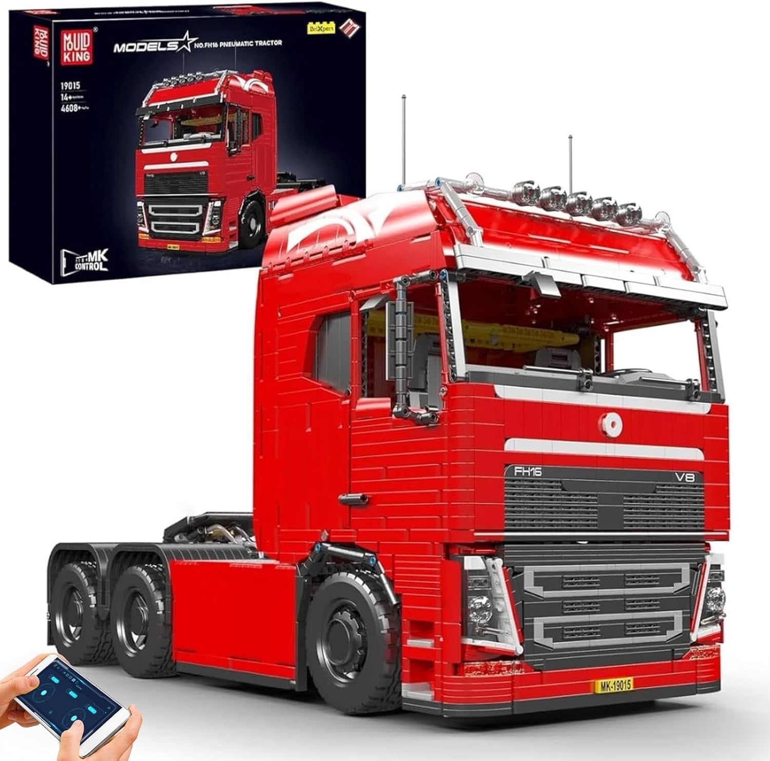 Mould King 19005 Technical Truck Mobile Pneumatic Building Blocks,2.4 G Remote Control and App Dual Control-4825 Parts Mobile Tow Motion Building Blocks with Motors
