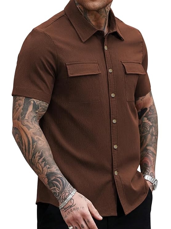 GRECIILOOKS Shirt for Man Classic Summer Shirt for Man Men's Regular Fit Soft Cotton Blend Casual Shirts with Button Closure