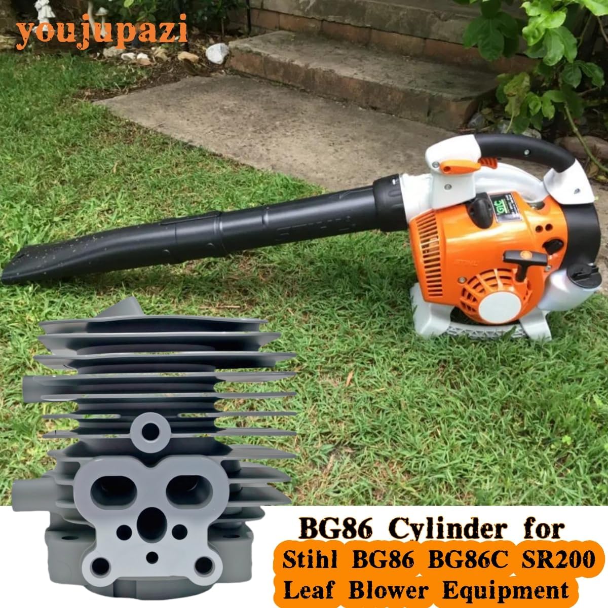 4241 020 1203 BG86 Cylinder Fits for Stihl BG86 BG86C SR200 Leaf Blower Equipment with Fuel Pipe Gasket Rebuild Kit Compatibility 4241-020-1203 41440071012