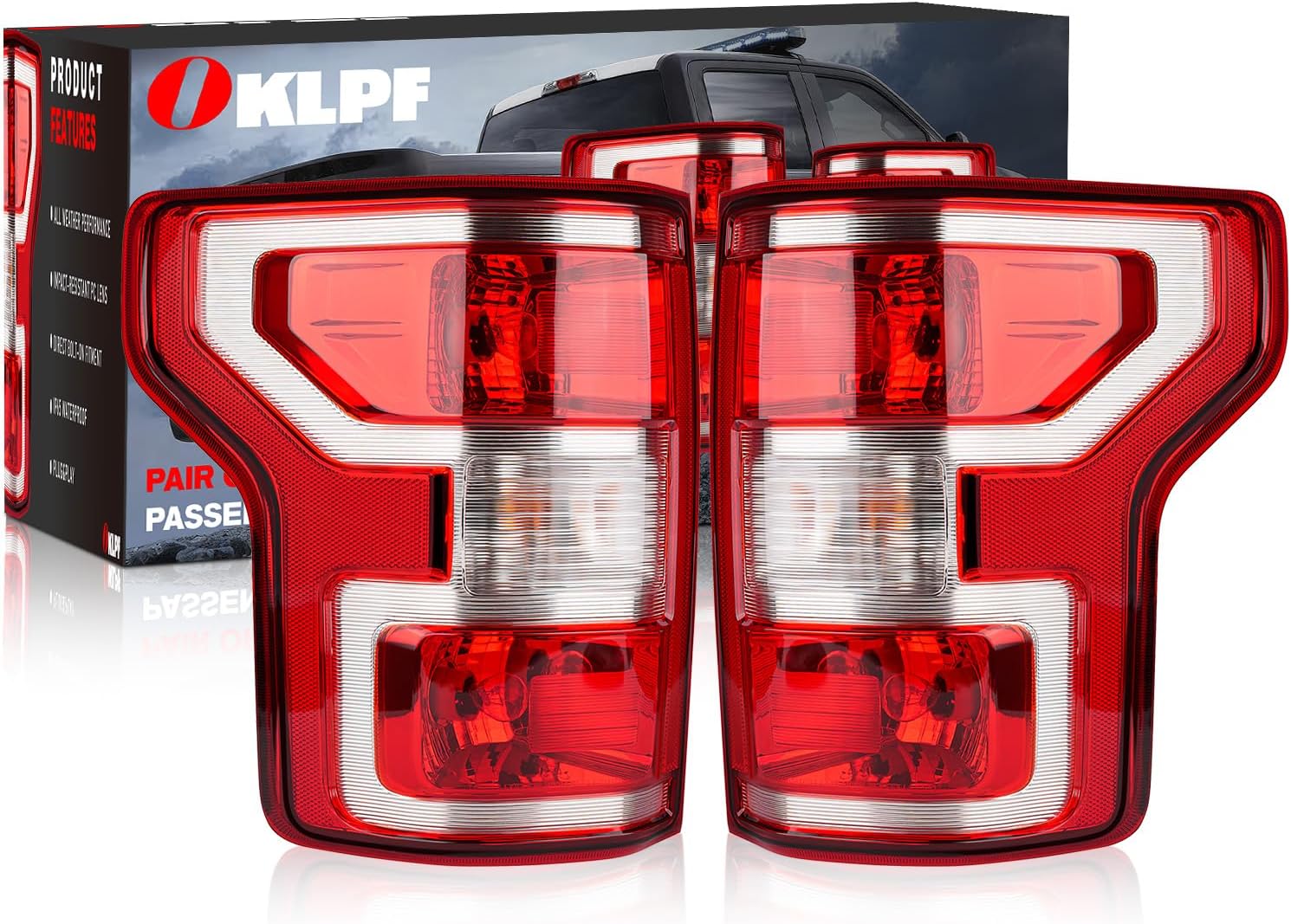 OKLPF Rear Brake Tail Light Compatible With 2018 2019 2020 Ford F150 F-150 Replace JL3Z-13404-H JL3Z-13405-H,Replace Red Taillight Assembly,Included Bulbs and Harness,Driver and Passenger Side