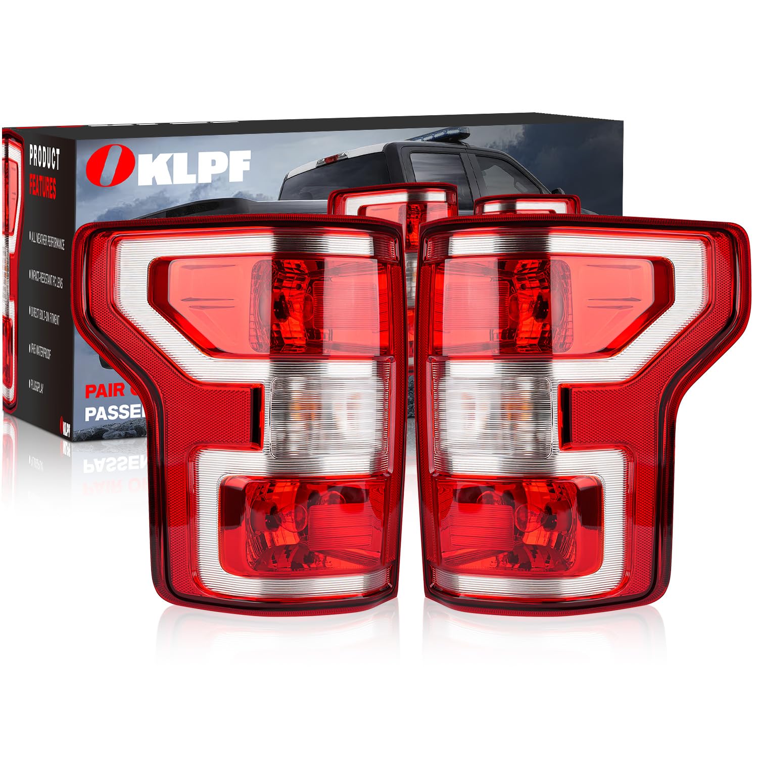 OKLPF Rear Brake Tail Light Compatible With 2018 2019 2020 Ford F150 F-150 Replace JL3Z-13404-H JL3Z-13405-H Replace Red