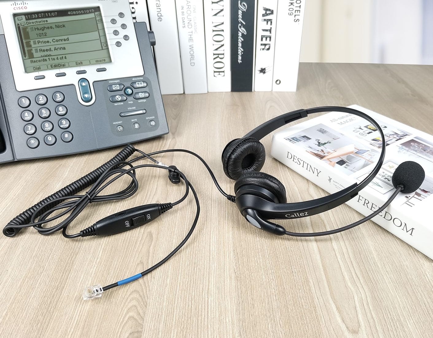 Casque Téléphone Fixe RJ9 avec Micro Anti-Bruit, Oreillette Téléphonique pour Cisco 7962G 7861 7821 7941G 8841 8845 8861 7811 6841 8945 9971 Plantronics M12 M22 Amplificateur Bureau Centre d'appel