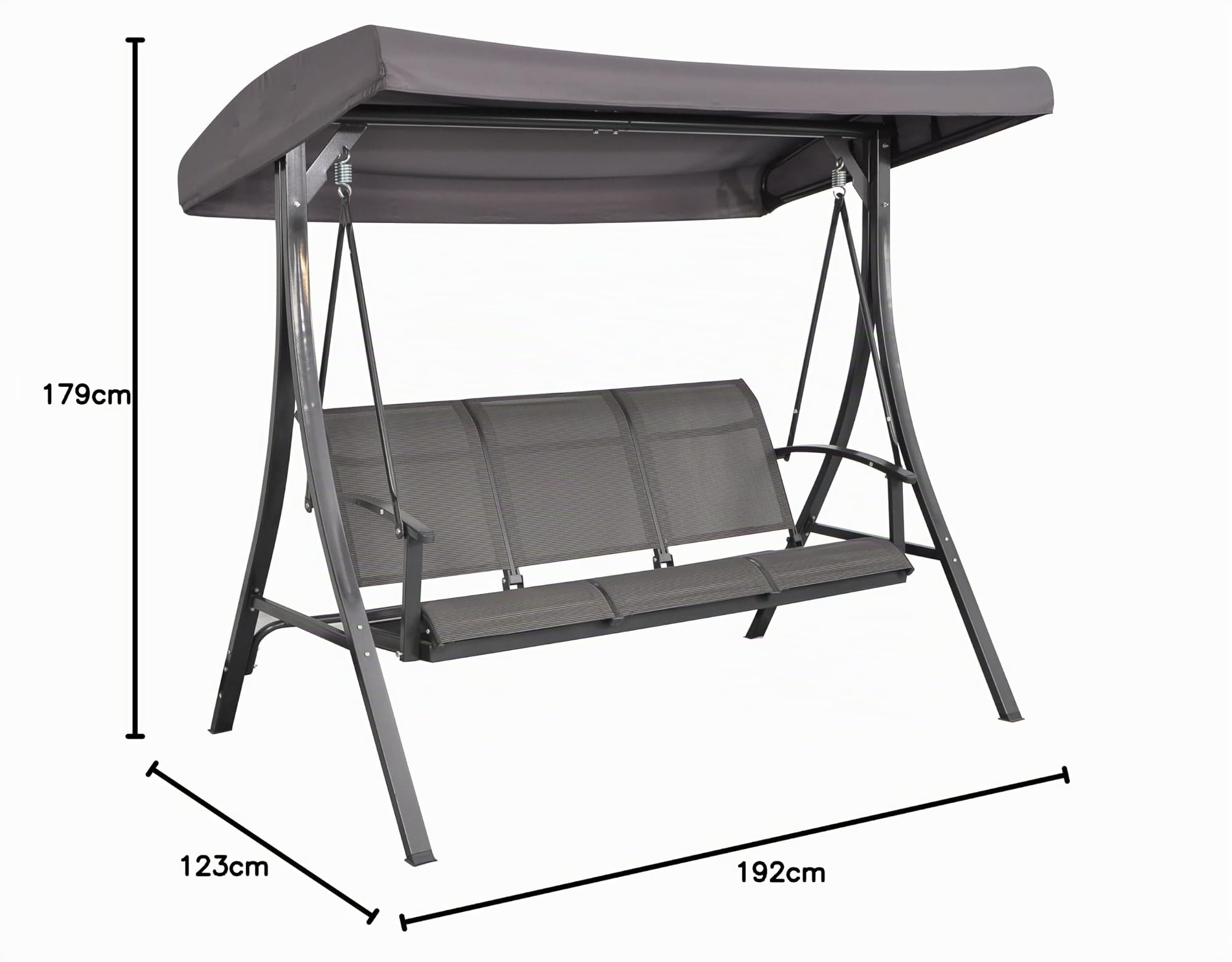 AVANTI TRENDSTORE - Calcinato - Dondolo a 3 posti con protezione solare, in textilene e metallo di colore grigio. Dimensioni LAP ca. 192x179x123 cm