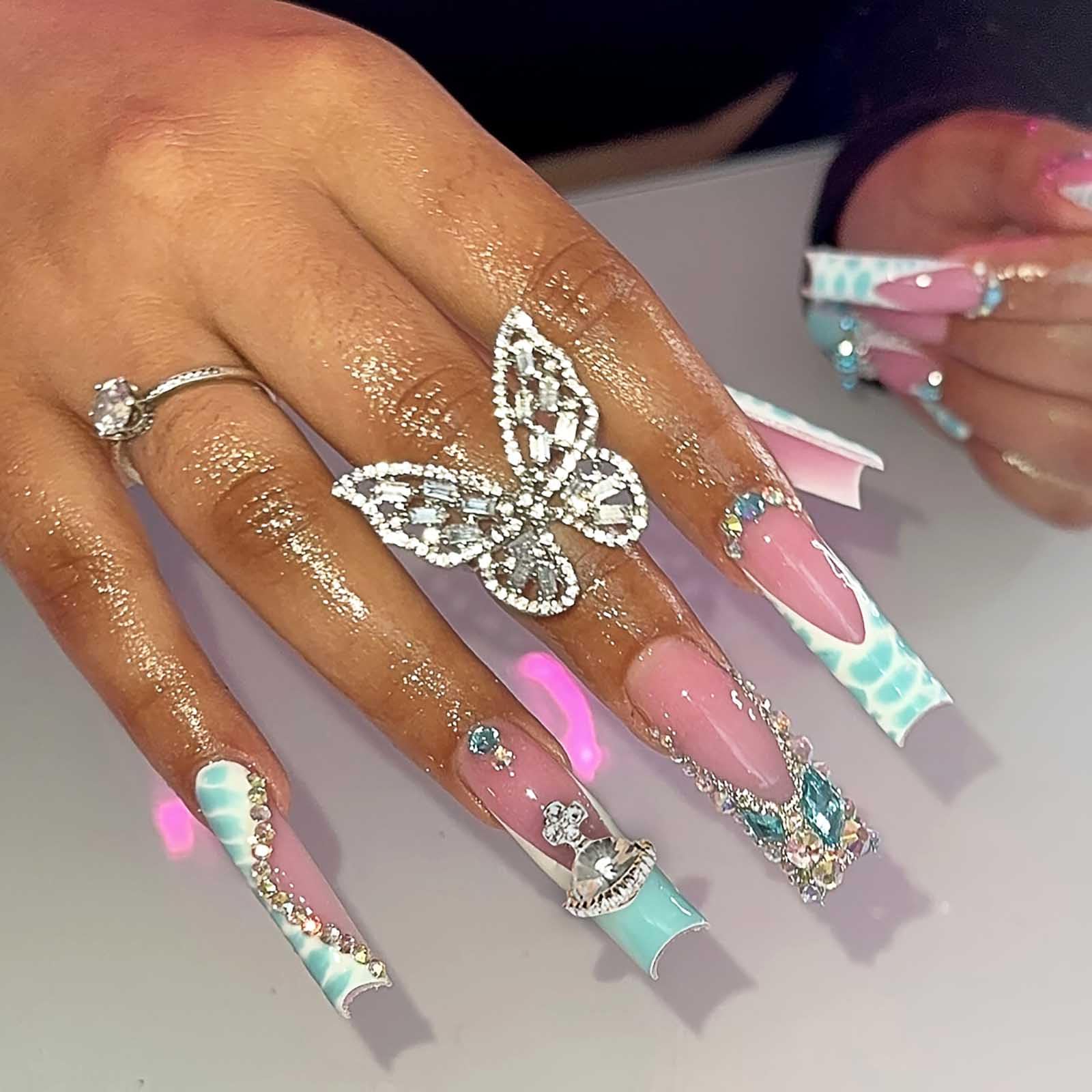 Press on Nails Extra Long Nails Press Ons XL Glue on Nails Black Acrylic Nails Fake Nails French Artificial Nails for Women 24Pcs (black Square long