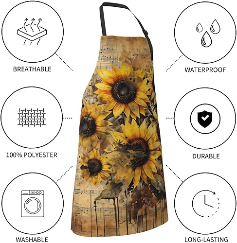 Miniatura 5 de Delantal impermeable con 2 bolsillos, delantales de chef de cocina, baberos para cocinar, hornear, pintura, jardinería, aseo