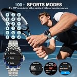Smartwatch classique avec GPT pour homme, Fréquence cardiaque, Stress, Oxygène sanguin, Surveillant du sommeil, 107 Sport Fitness Tracker, Montre ronde étanche, 1.19 pouces AMOLED Affichage, Android compatible et iOS Bleu argenté