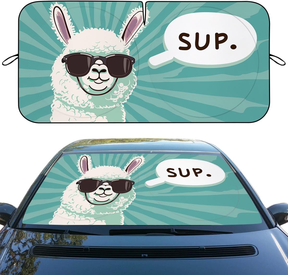 Funny Llama Car Front Window Sun Shield Sup Llama Heatshield Front Window Car Sun Shade Windshield Rays Sun Shade Visor Protector for Car Sedan Truck SUV Accessories 59" L x 31.5" W