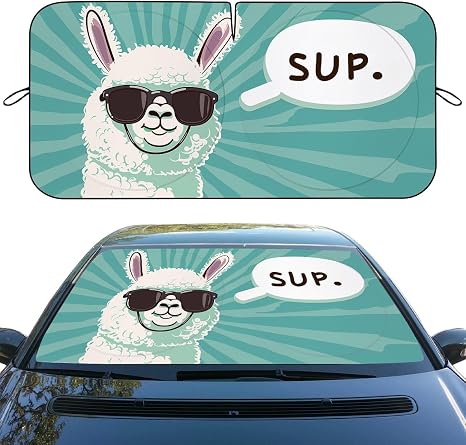 Funny Llama Car Front Window Sun Shield Sup Llama Heatshield Front Window Car Sun Shade Windshield Rays Sun Shade Visor Protector for Car Sedan Truck SUV Accessories 59