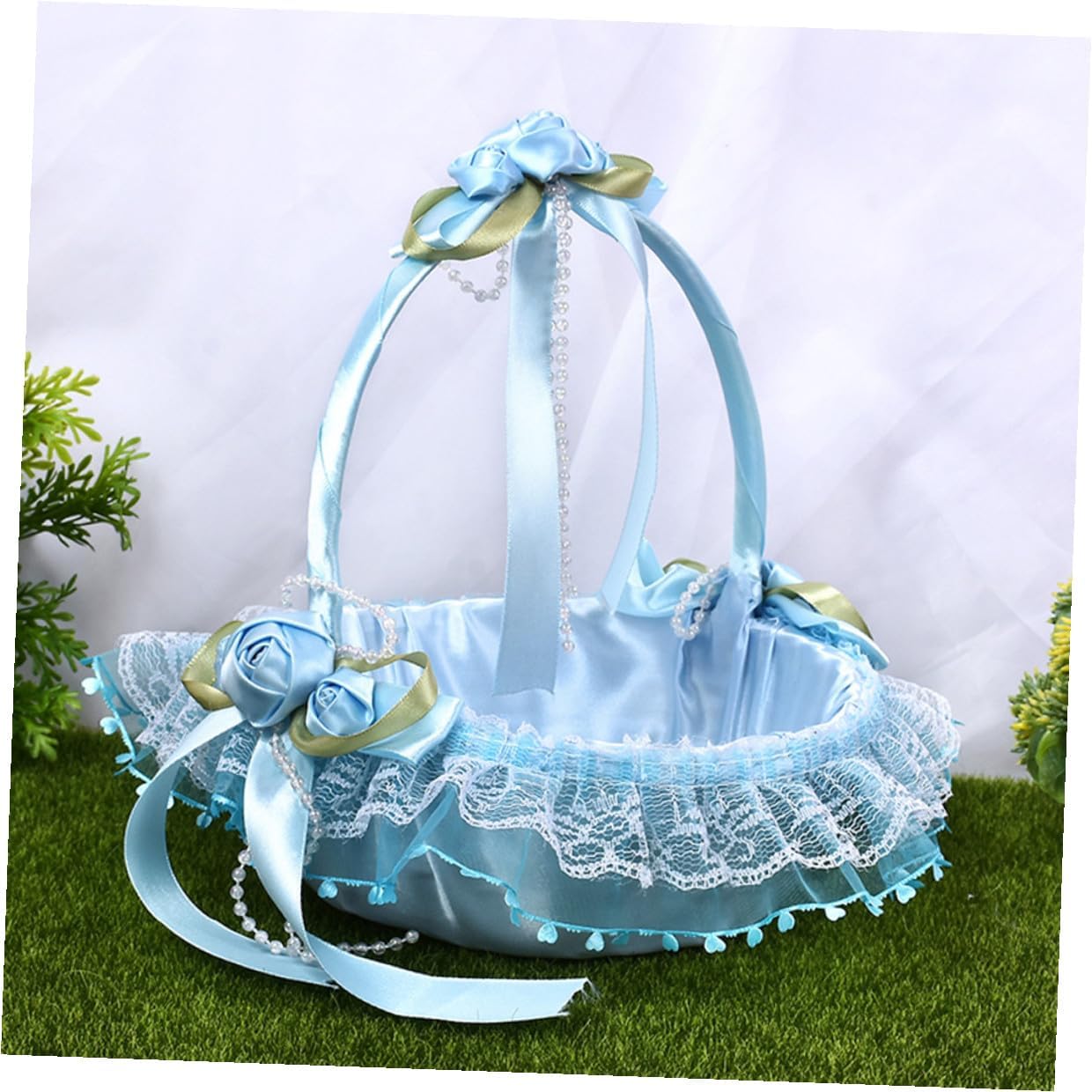 SAFIGLE Wedding Flower Basket for Flower Blue Handheld Wedding Decoration Basket Lightweight Portable Ceremony Supplies